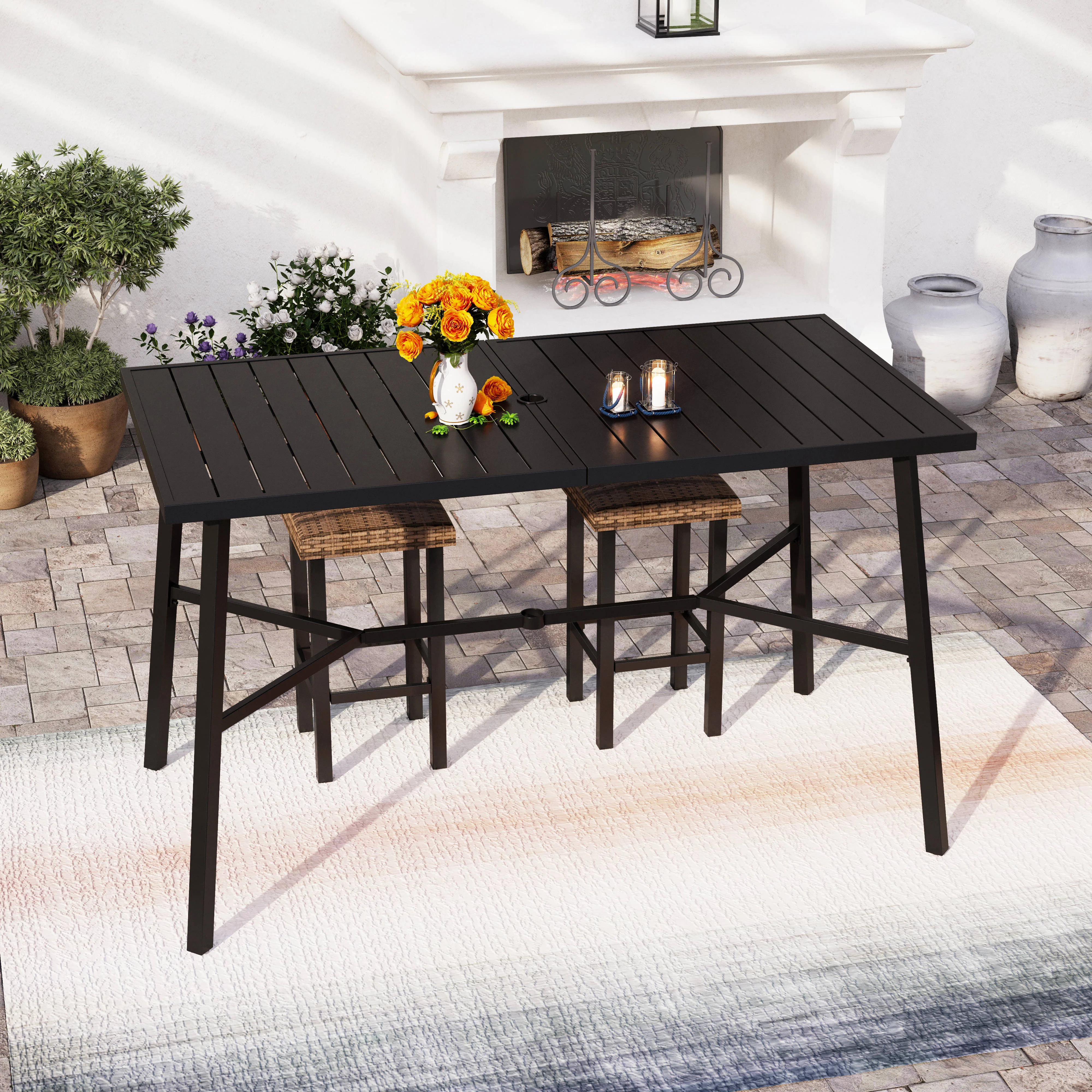 Phi Villa Patio 67'' Rectangle Steel High Bar Table
