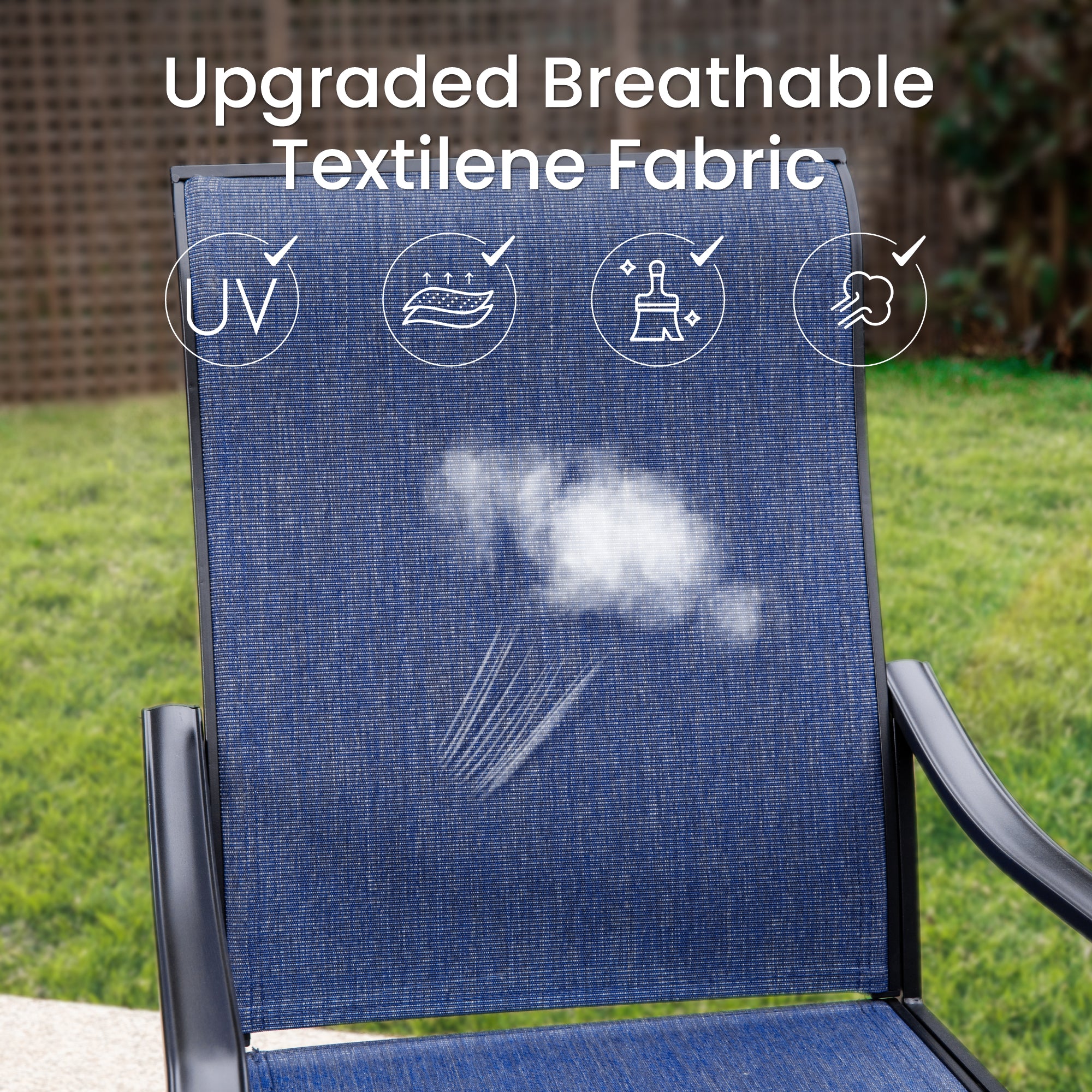 Sophia & William 8-Piece 13ft Umbrella Patio Dining Set with Denim Blue / Grey Textilene Swivel Chair