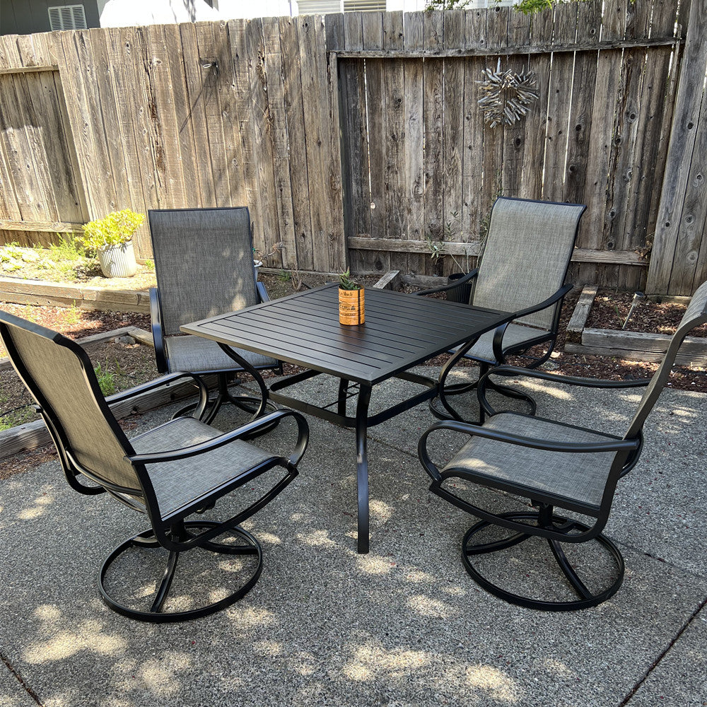Phi Villa 5-Piece Steel Square Table & Textilene Swivel Chairs Outdoor Patio Dining Set