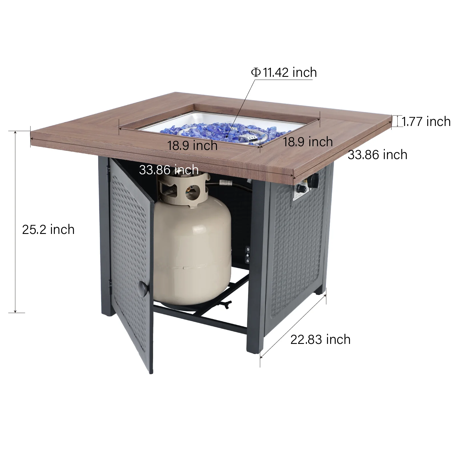 Sophia & William 5-Piece Gas Fire Pit Patio Dining Set Wood-look Gas Fire Pit Table 50,000 BTU & 4 C-spring Cushioned Chairs