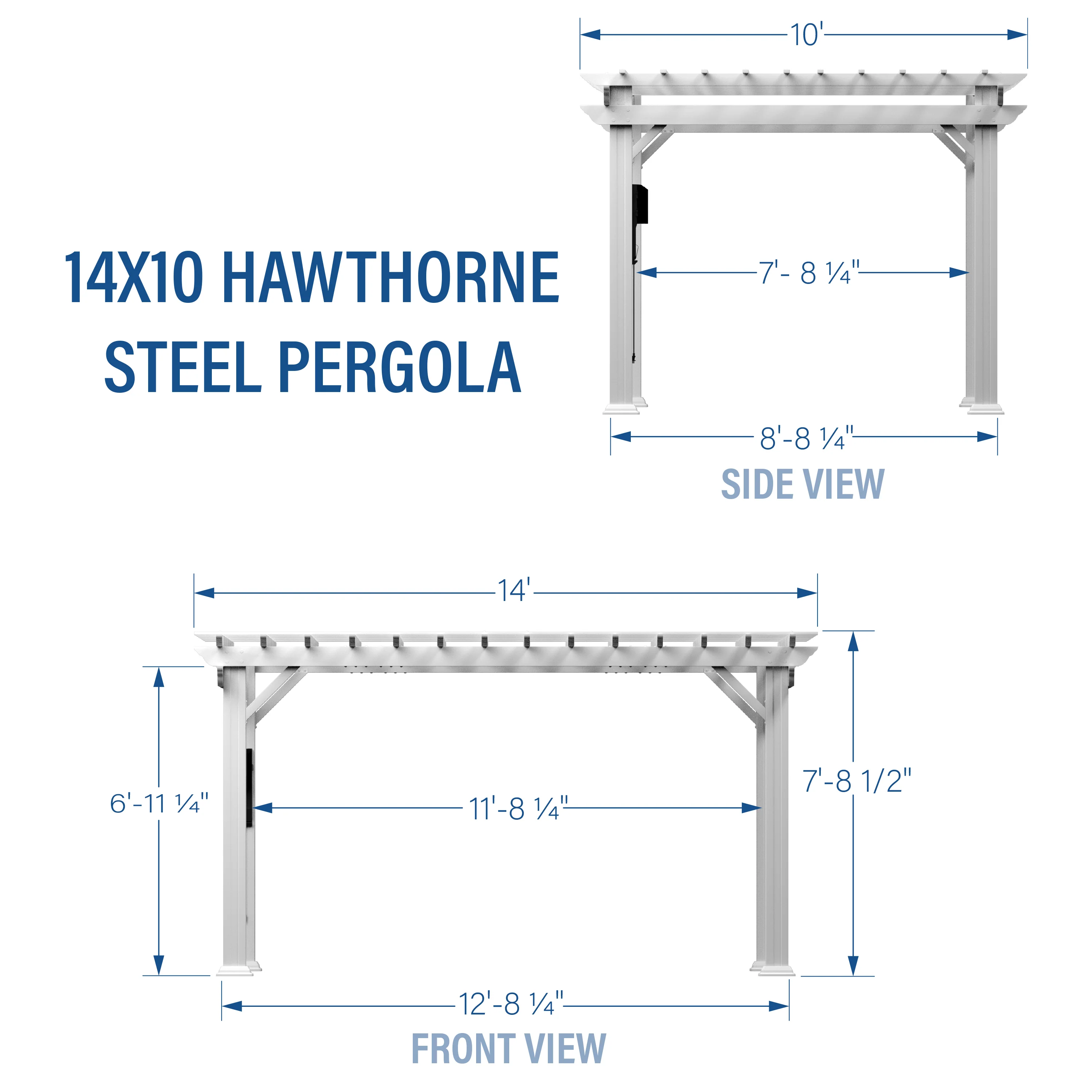 14x10 Hawthorne Traditional Steel Pergola With Sail Shade Soft Canopy