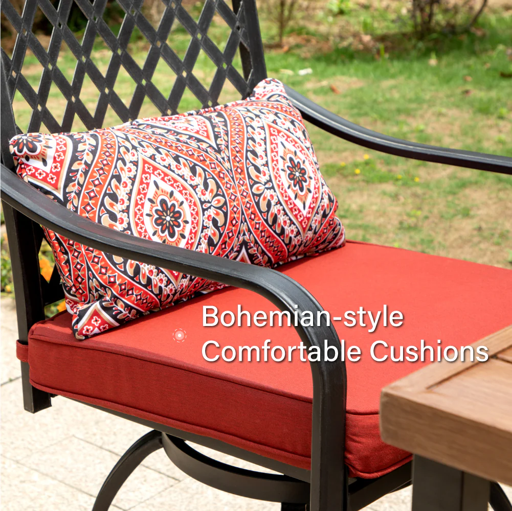 PHI VILLA Bohemian Style Steel Swivel Outdoor Bar Stools Set with Gifted Cushions