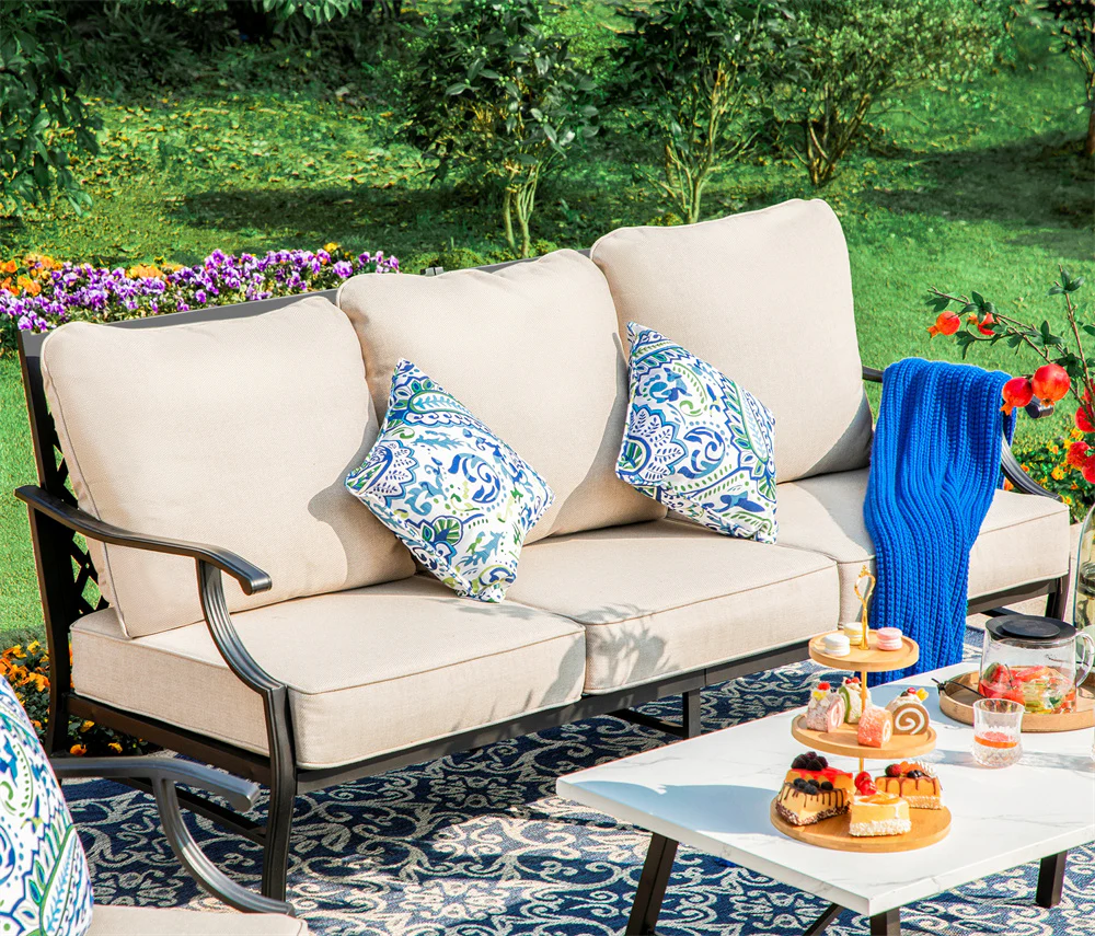 Sophia&William Patio Conversation Set Outdoor 3-Seat Single Sofa Furniture Chairs, Beige