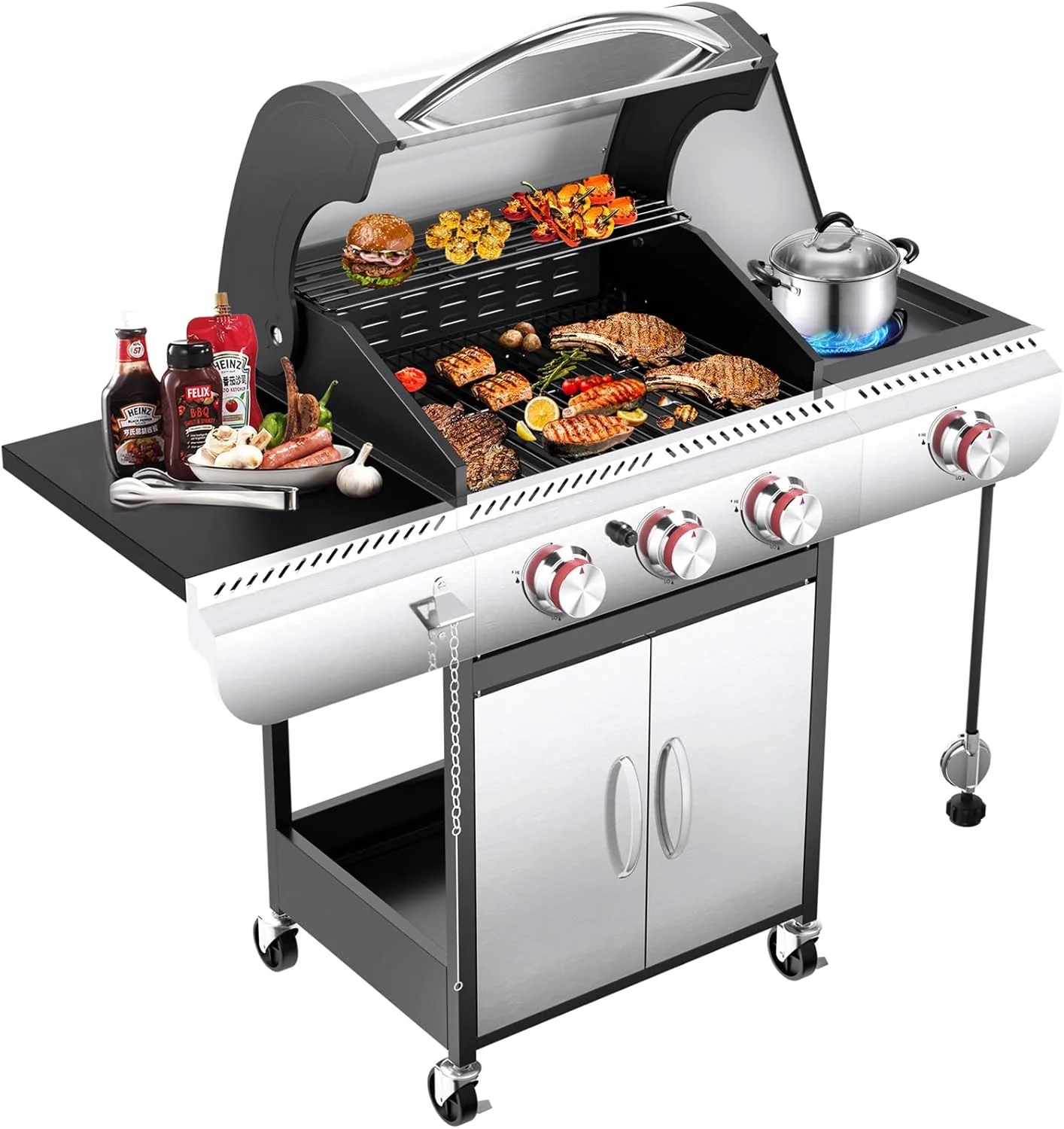 R.W.FLAME 3 & 4-Burner Propane Gas Grills with Side Burners, for Outdoor Cooking, BBQ, Patio, Camping