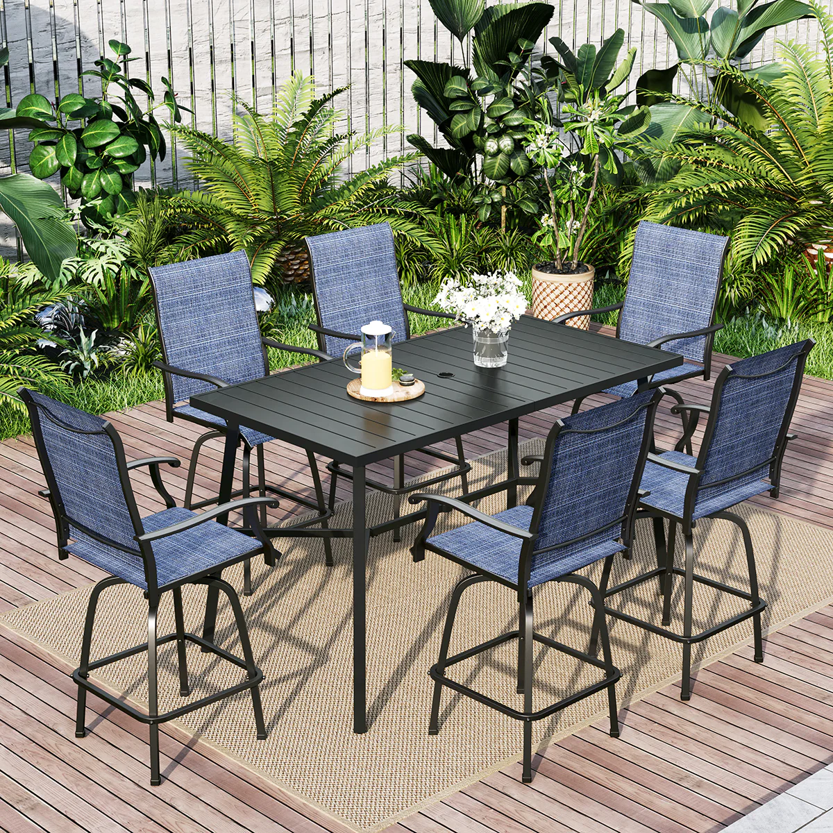 Sophia & William 5/7-Piece Denim Blue/Gray Swivel High Bar Stools Set