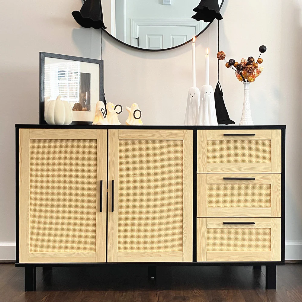 Natural Rattan Storage Sideboard Buffet Cabinet and Chest of Drawers-MFSTUDIO