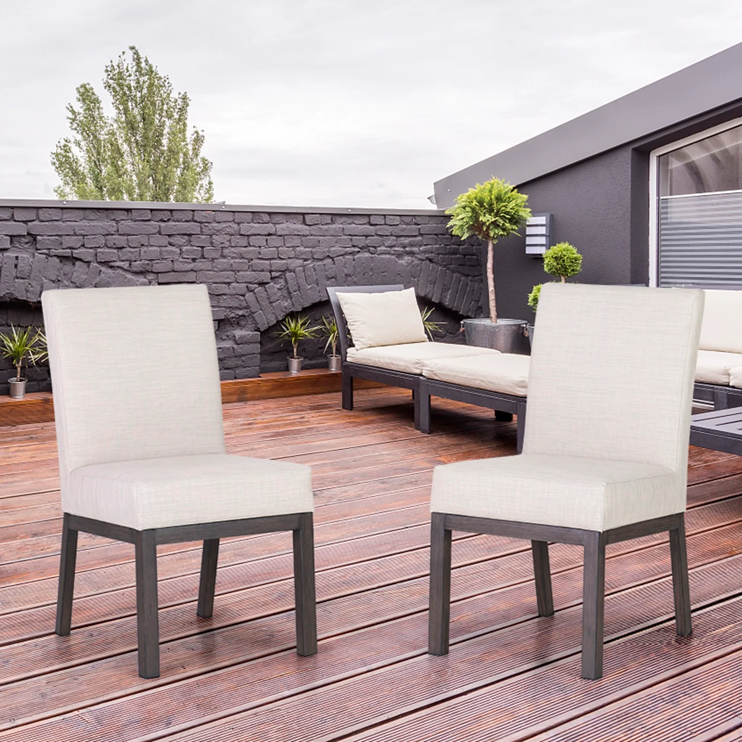 PHI VILLA Textilene Fabric Padded Fixed Patio Lounge Chairs, Set of 2