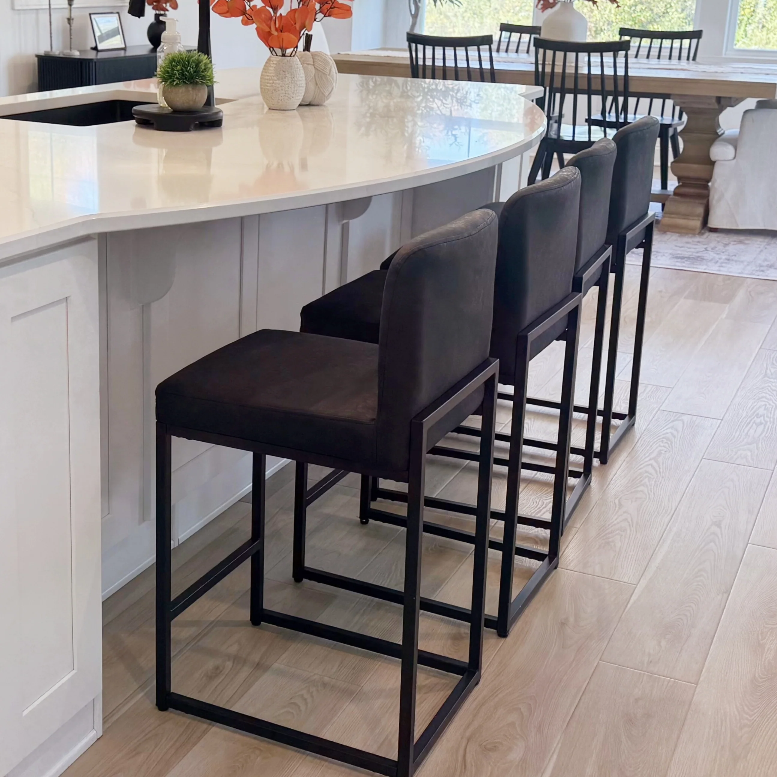 PHI VILLA 24 Inch Counter Height PU Leather Bar Stool with Backrest- Set of 4