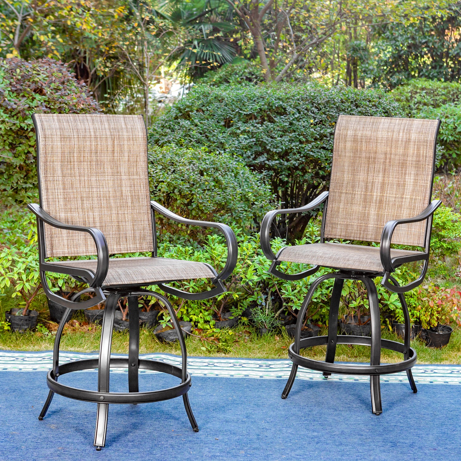 Sophia & William 2-Piece Outdoor Swivel Textilene Bar Stools with Reinforced Base