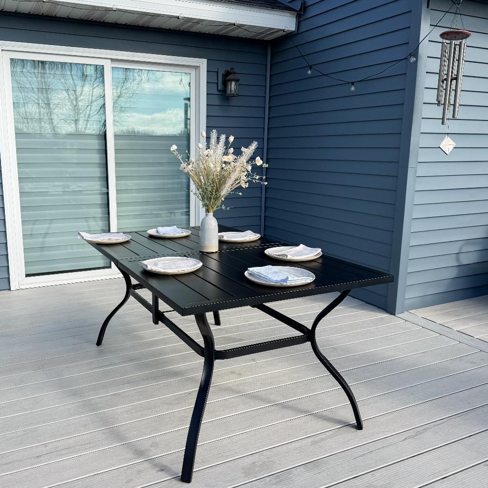 Phi Villa 6-Seat Outdoor Metal Dining Table with Umbrella Hole