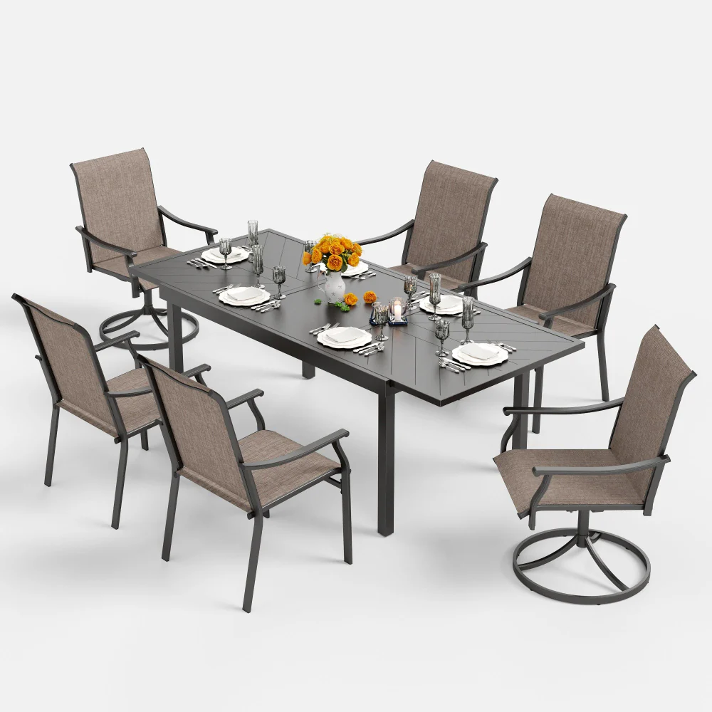 Sophia & William 7 Piece Ergo Sling Fixed & Swivel Chairs Patio Dining Set with Expandable Table