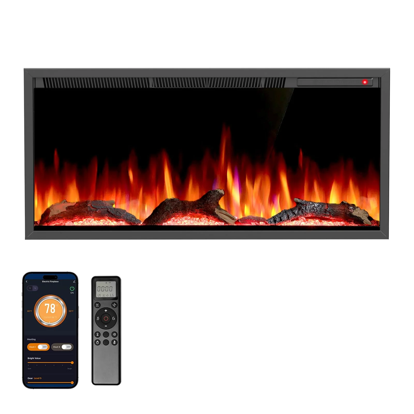 R.W.FLAME 36/50 Inch Smart Electric Fireplace Recessed Wall Mounted with Adjustable Flame Colors and Speed Alexa/WiFi Enabled