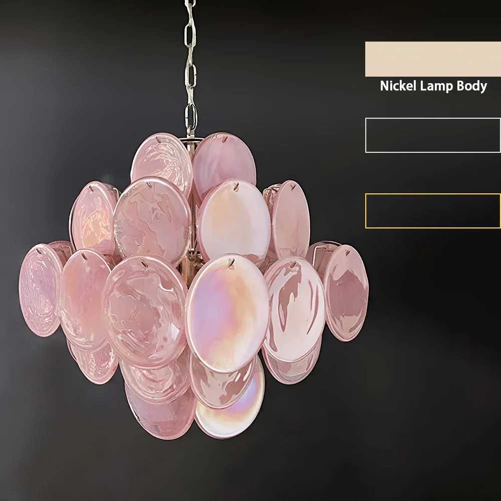 Round Pink Glass Chandelier