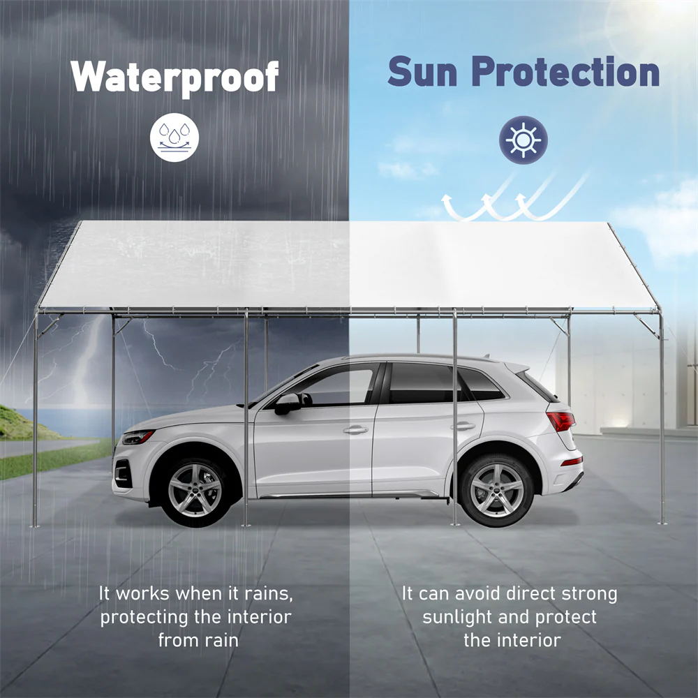 PHI VILLA 12x20 ft Carport Replacement Top Canopy Cover for Car Garage Shelter Tent Party Tent