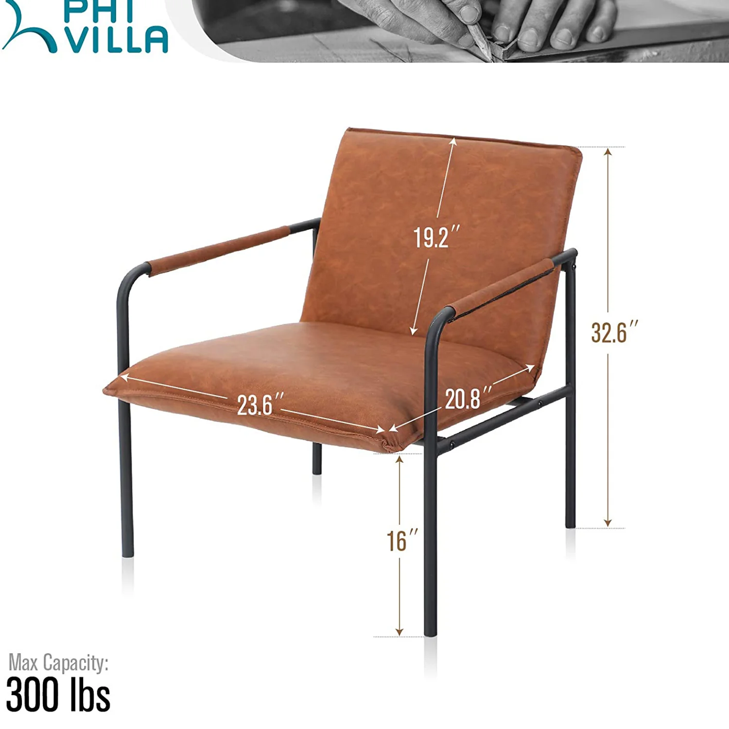 PHI VILLA Middle Back Accent Living Room Lounge Sofa Chair with Metal Legs, Brown
