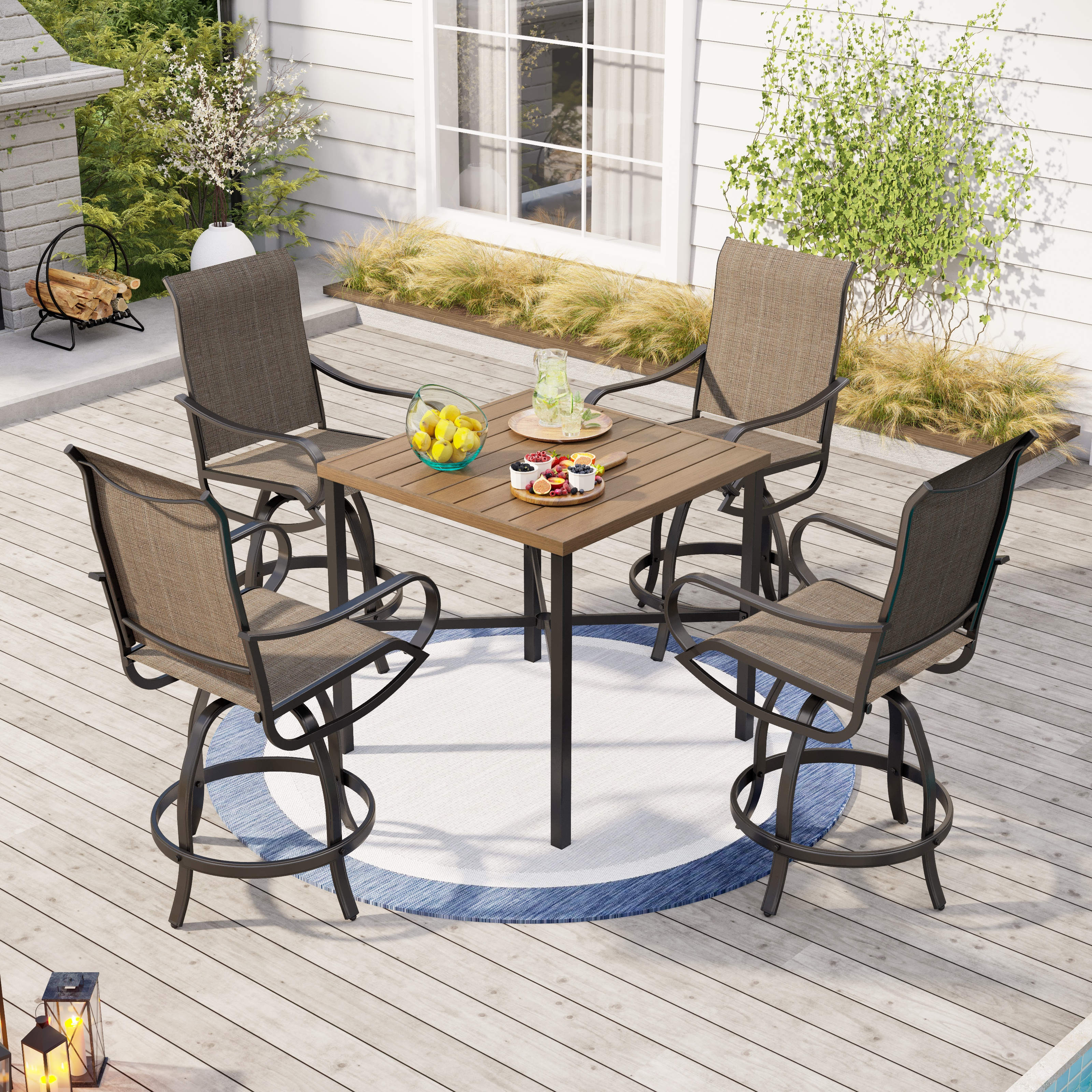 Sophia & William 5-Piece Patio Bar Stool Set High Table & Reinforced Textilene Bar Stools