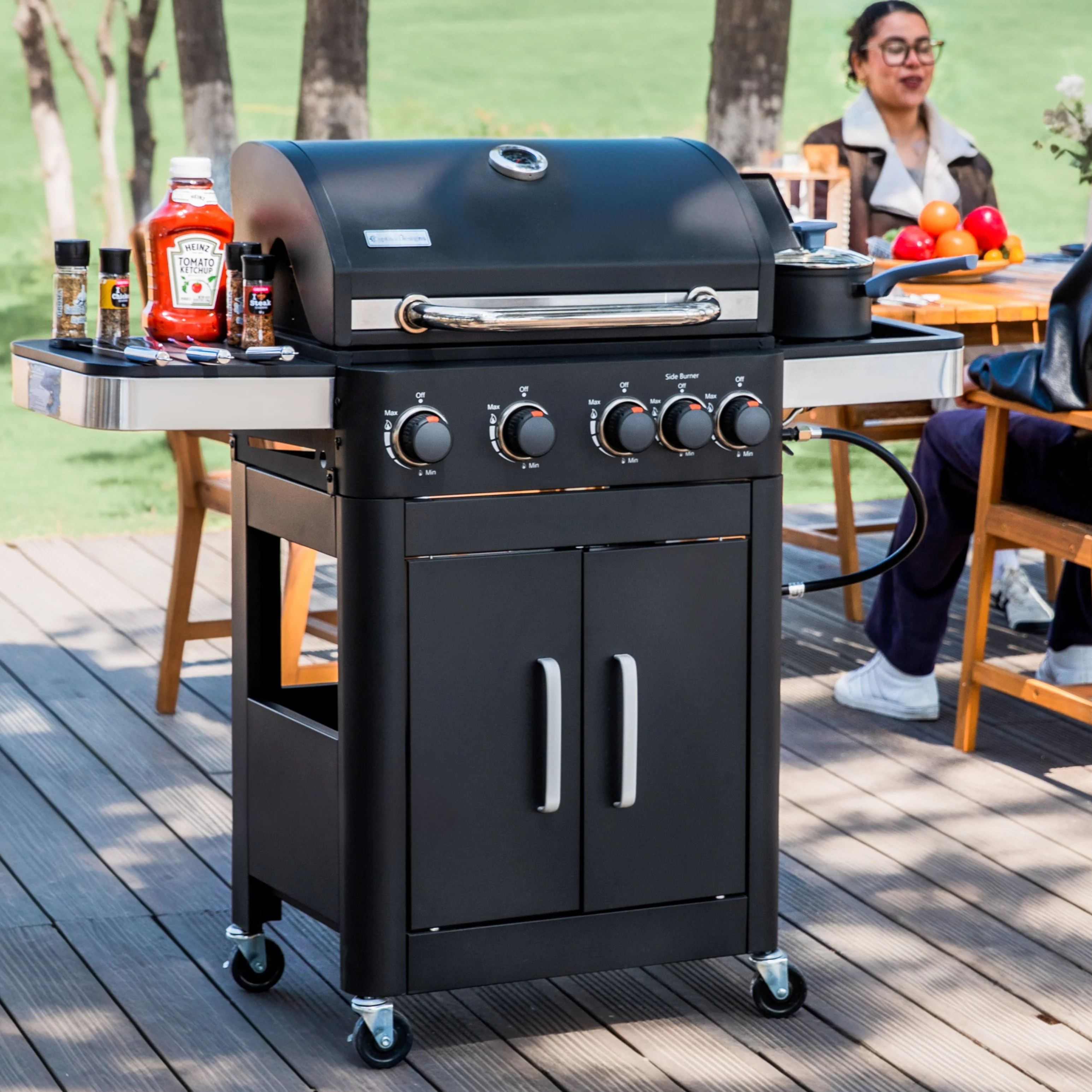 Captiva Designs 4-Burner Outdoor Propane Gas BBQ Grill with Side Burner