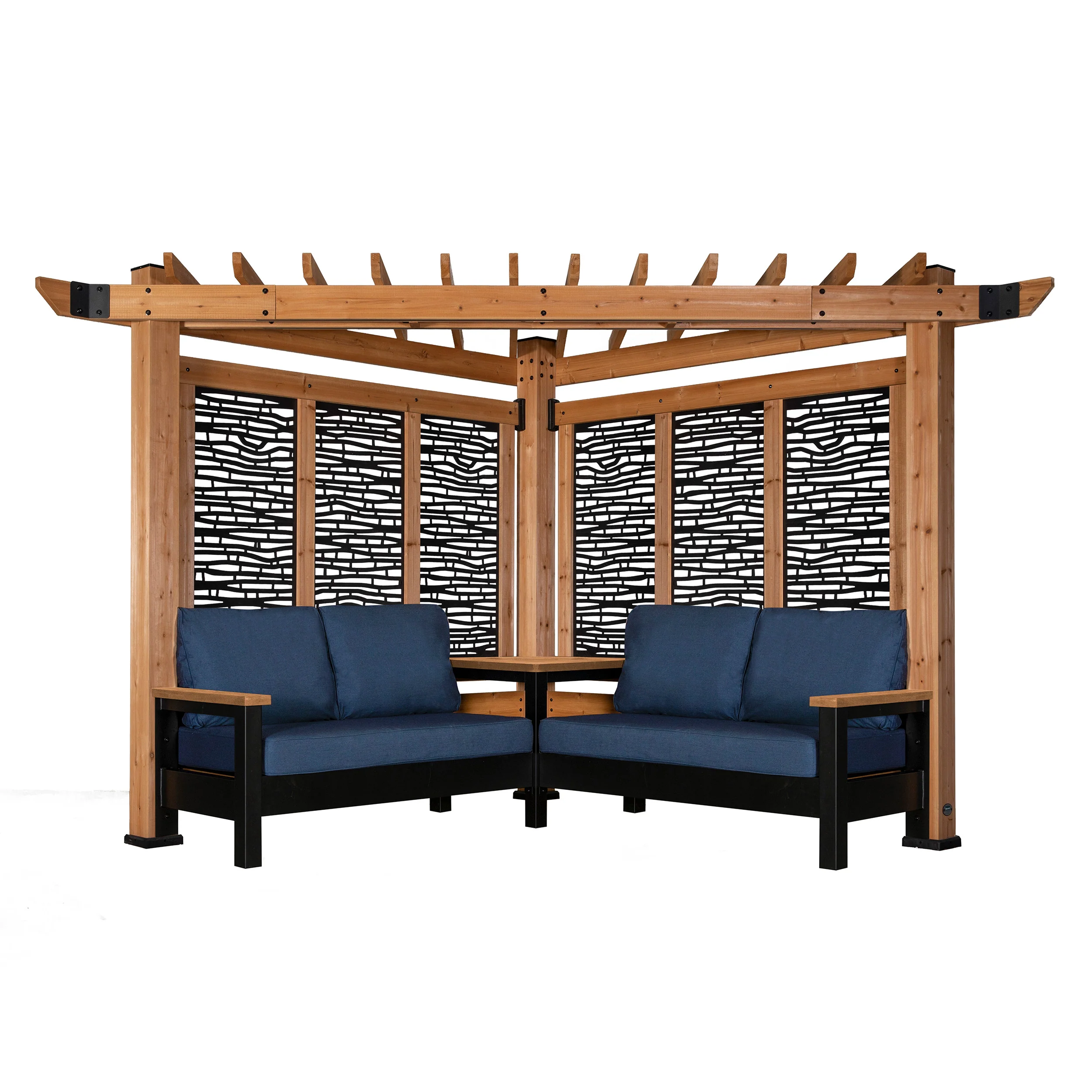 Tuscany Corner Pergola with Conversation Seating - Bamboo Panels