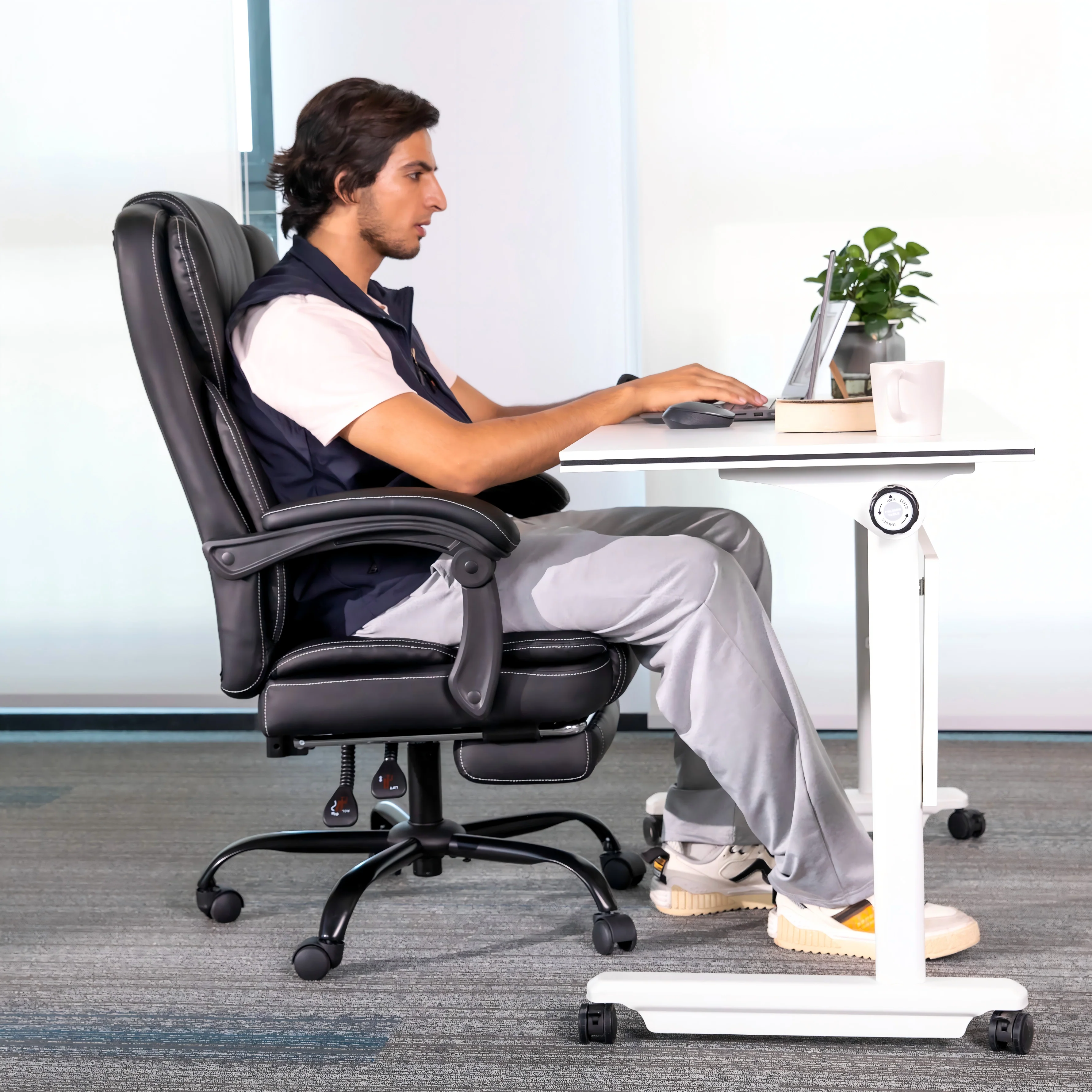 Ergonomic PU Leather Office Chair with Soft Upholstered Armrest - Alpha Home