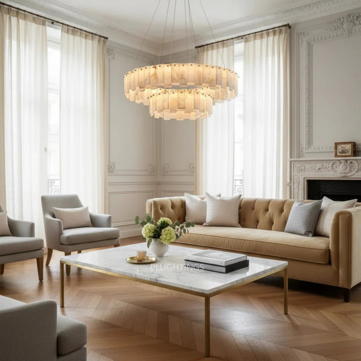 Alabaster Double Round Chandelier