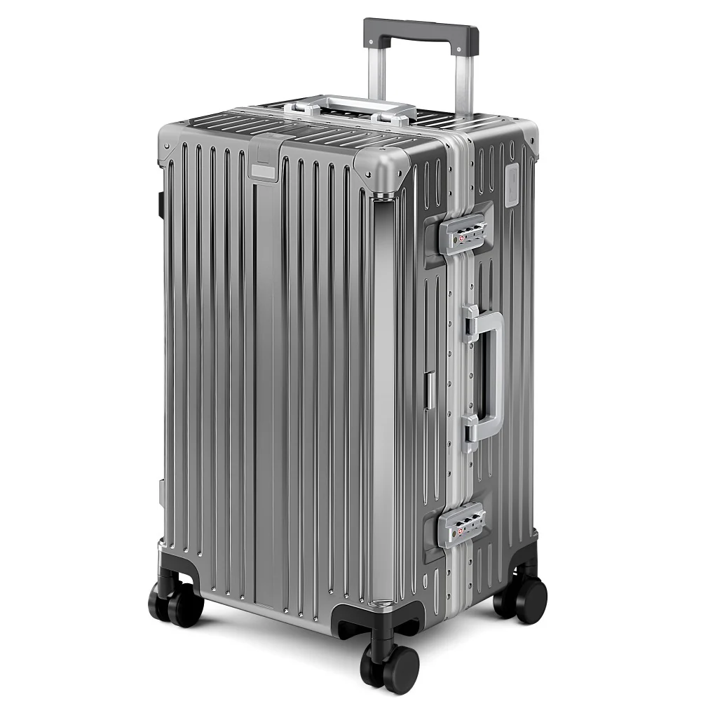 Thickened Aluminum Frame Trunk Luggage with TSA Lock USB Charging, 26/30 Inch