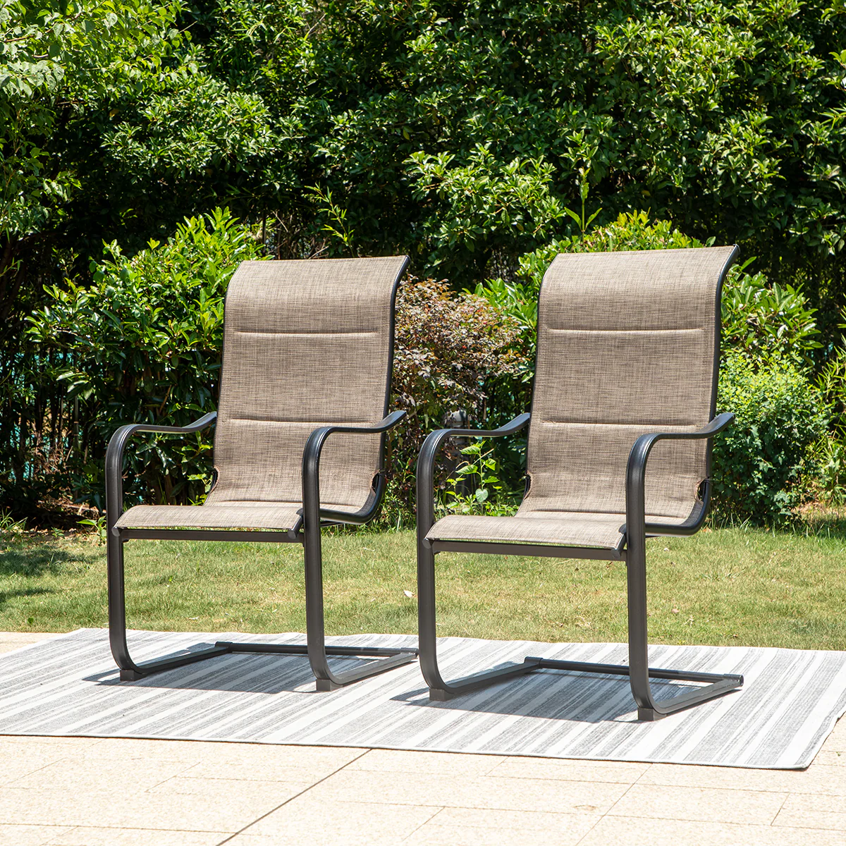 MFSTUDIO Padded C-Spring Textilene Patio Chairs