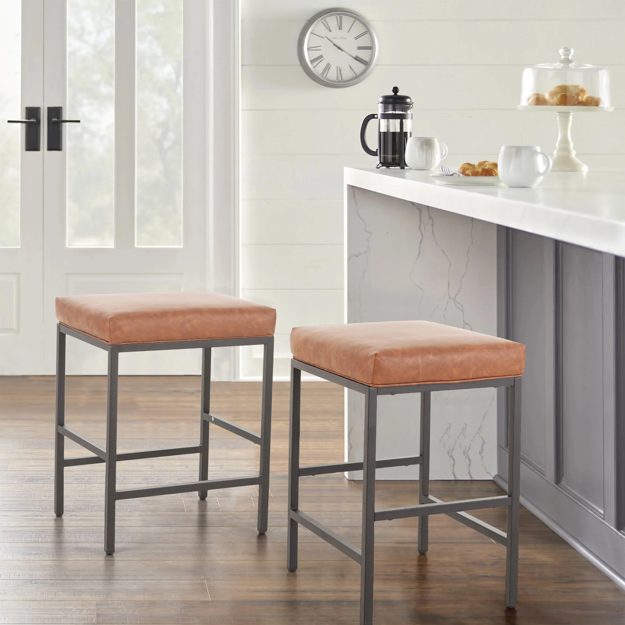 PHI VILLA Square Counter Height Bar Stools with Water-Proof PU Leather Seat