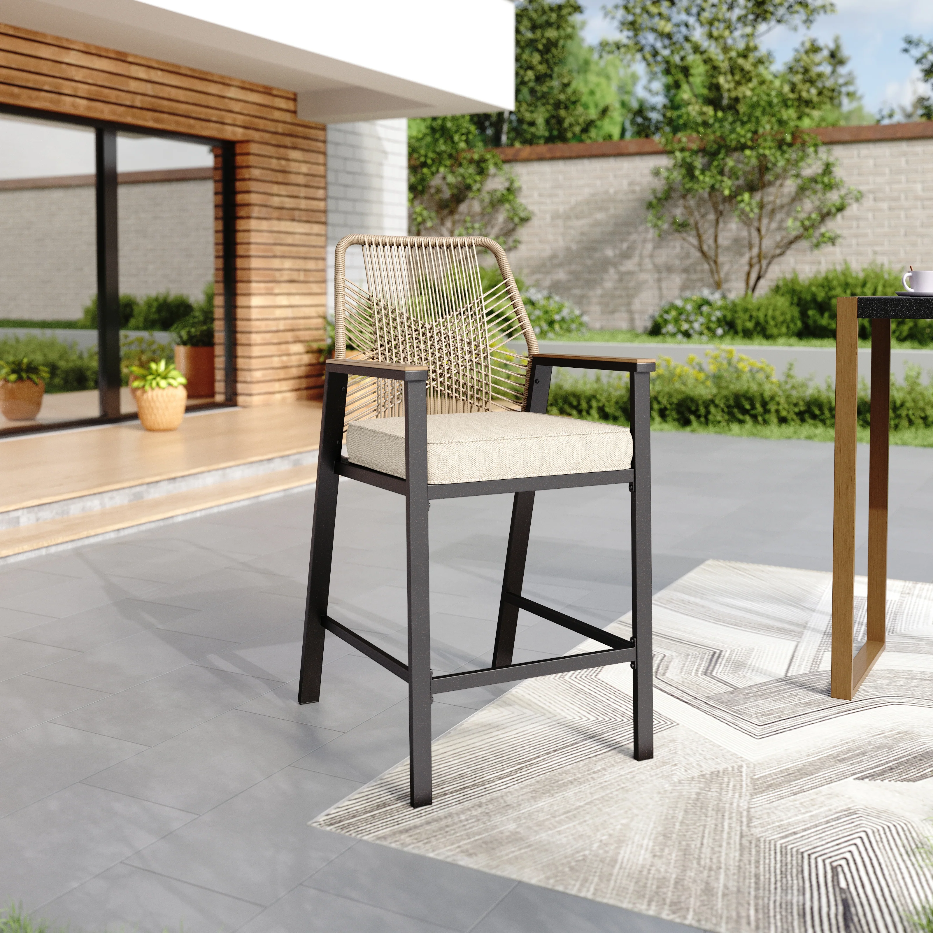 Sophia & William Outdoor Patio Fixed & Swivel Bar Stools Wicker Rattan Counter Height Chairs, Set of 2