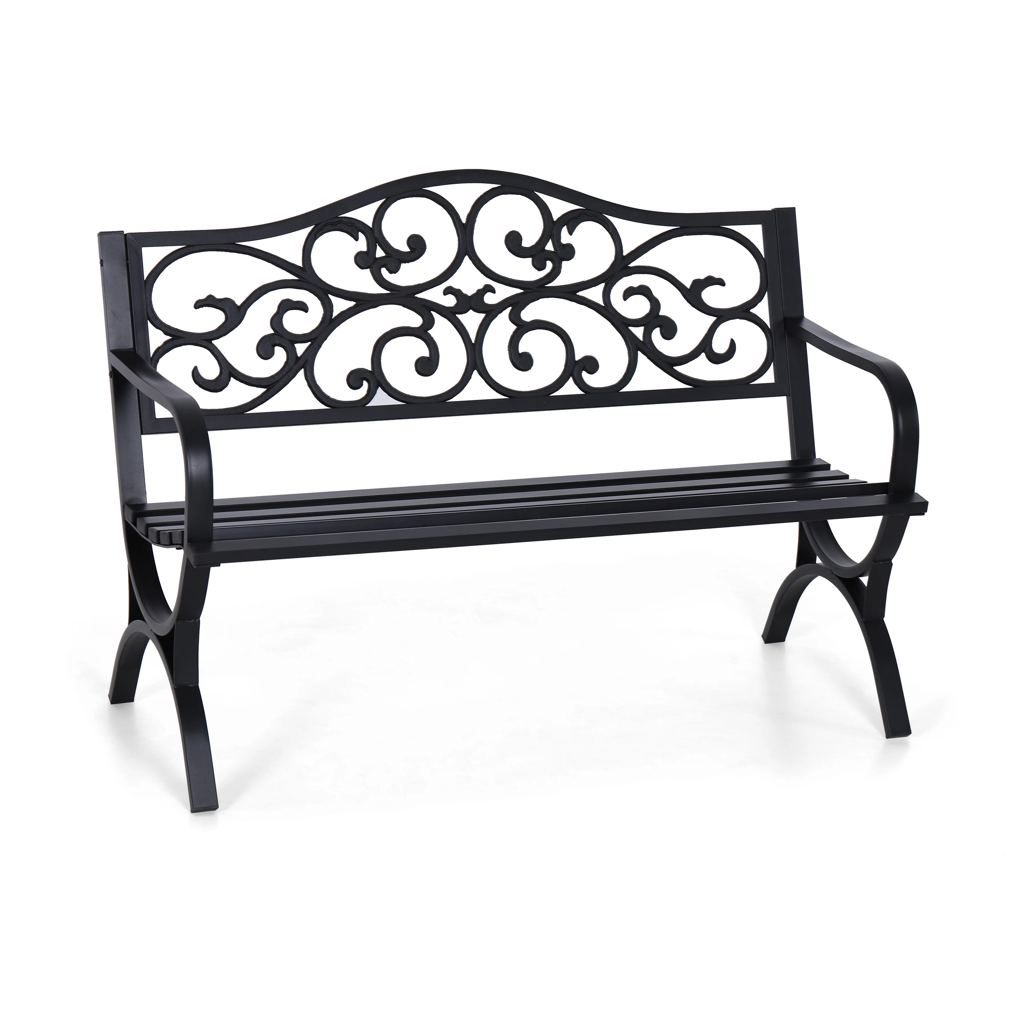 Sophia & William 50 Inch Cast Iron Steel Frame Flower Pattern Garden Bench