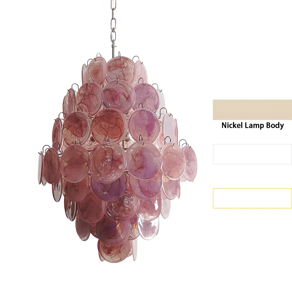 Round Pink Layered Glass Chandelier