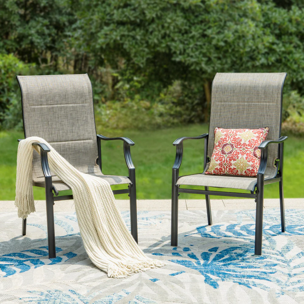 PHI VILLA Sling Fabric High-back Padded Patio Fixed Chairs