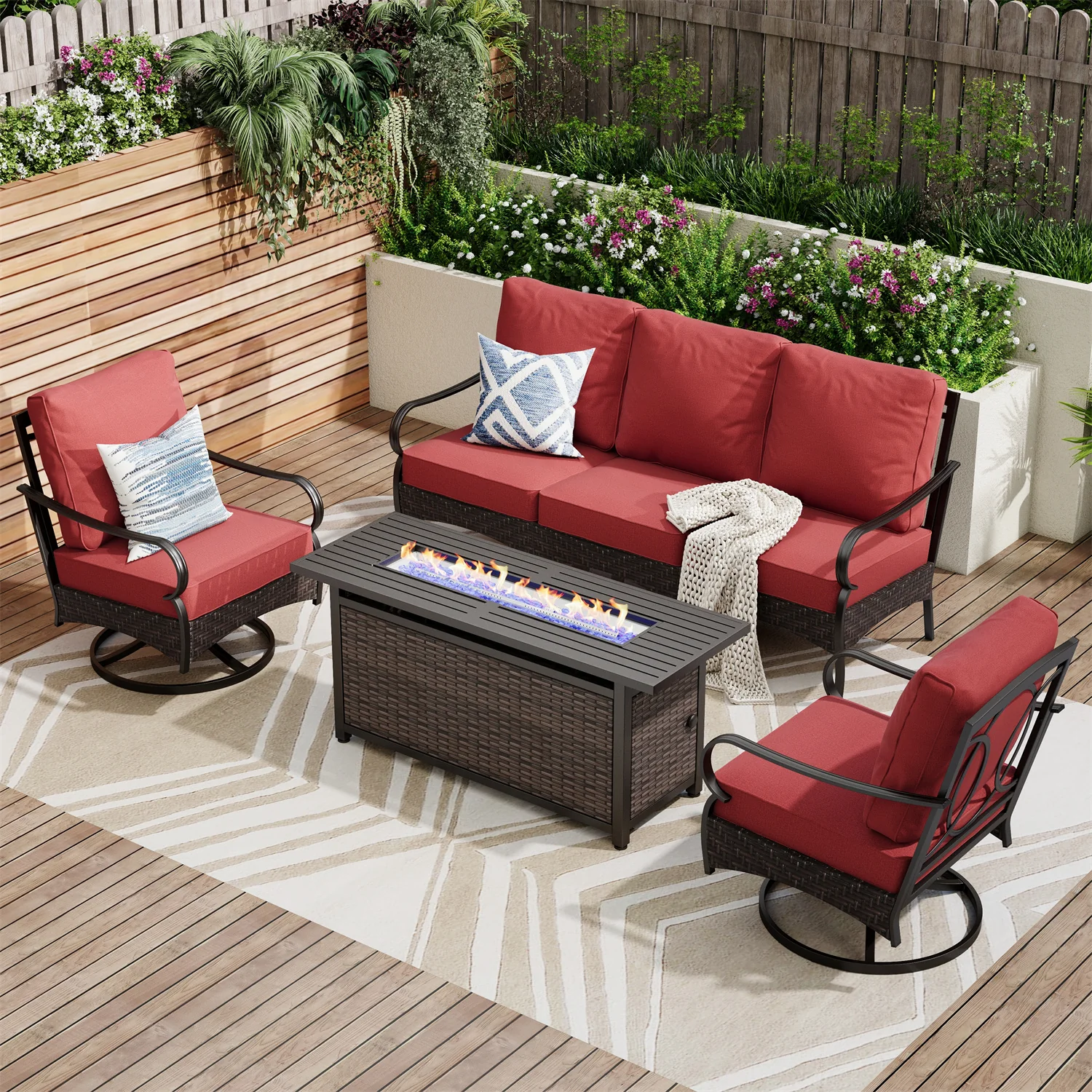 Sophia & William 5-Seater Rattan-steel Luxurious Outdoor Sofa Set with 56