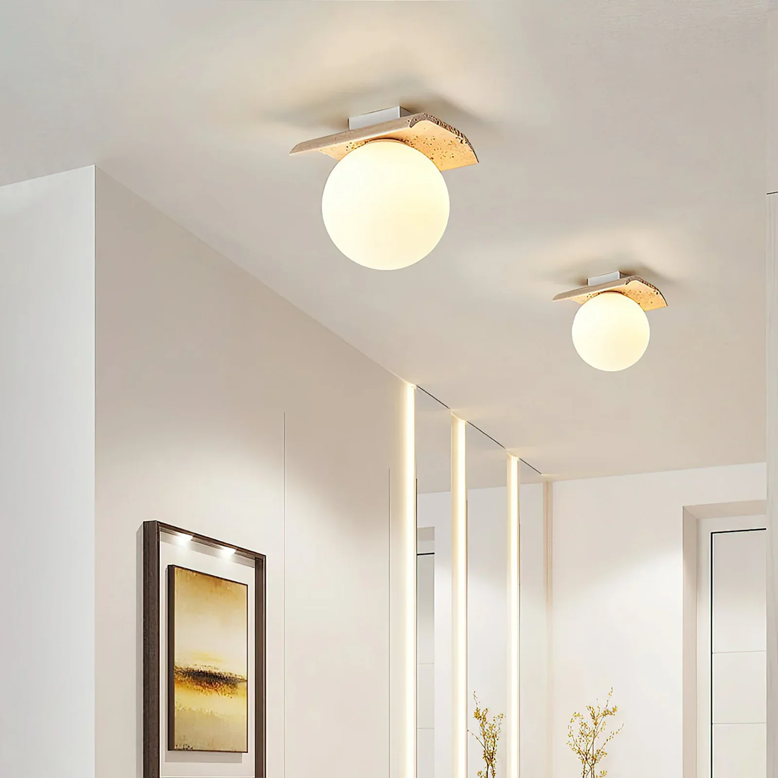 Travertine Bianca Globe Ceiling Lamp