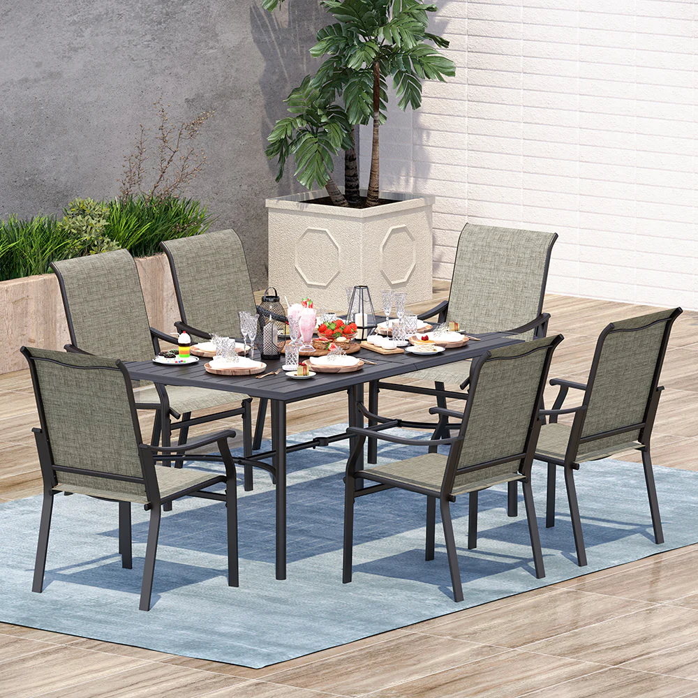 Sophia & William 7-Piece Ergo Sling Chairs Patio Dining Set with Bowed-bar Table