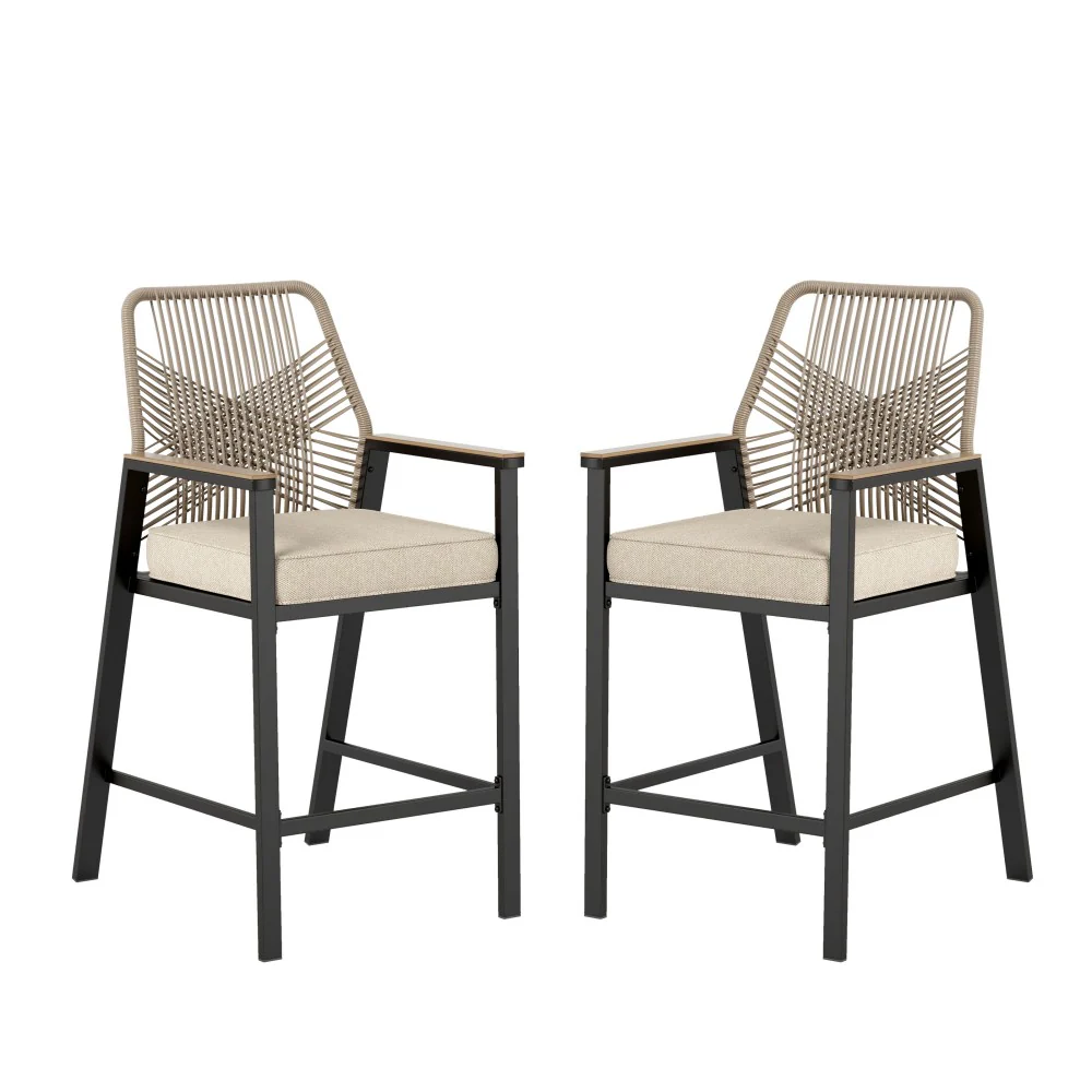 Sophia & William Outdoor Patio Fixed & Swivel Bar Stools Wicker Rattan Counter Height Chairs, Set of 2