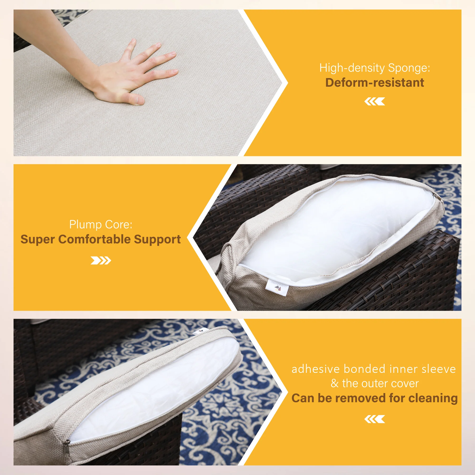 MFSTUDIO Thick-cushion Patio Rattan Sofa Set with Rattan Fire Pit Table