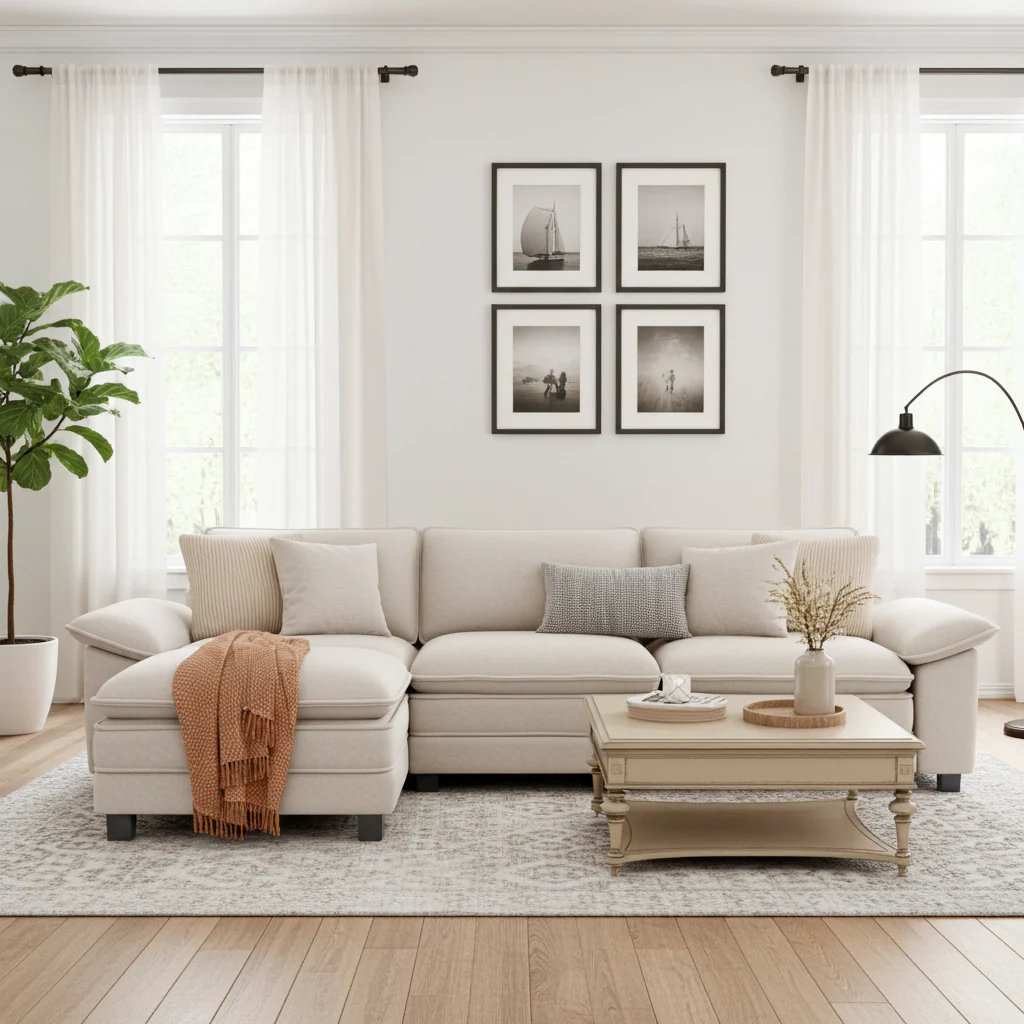 PHI VILLA Modular Chenille Cloud Sofa with Ottoman for Living Room & Apartment