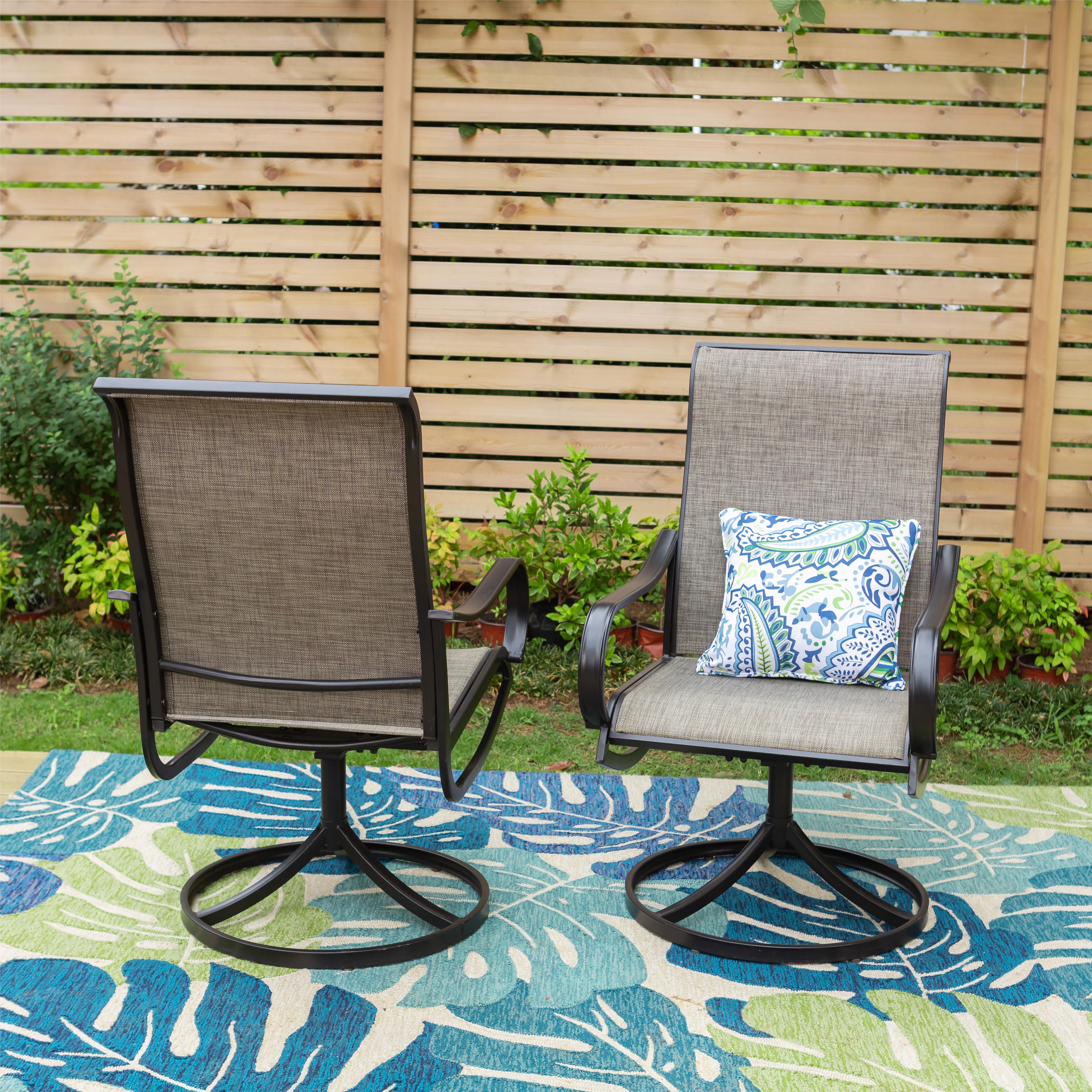 PHI VILLA 7-Piece Patio Dining Set Round Steel Table & Textilene Swivel Chairs