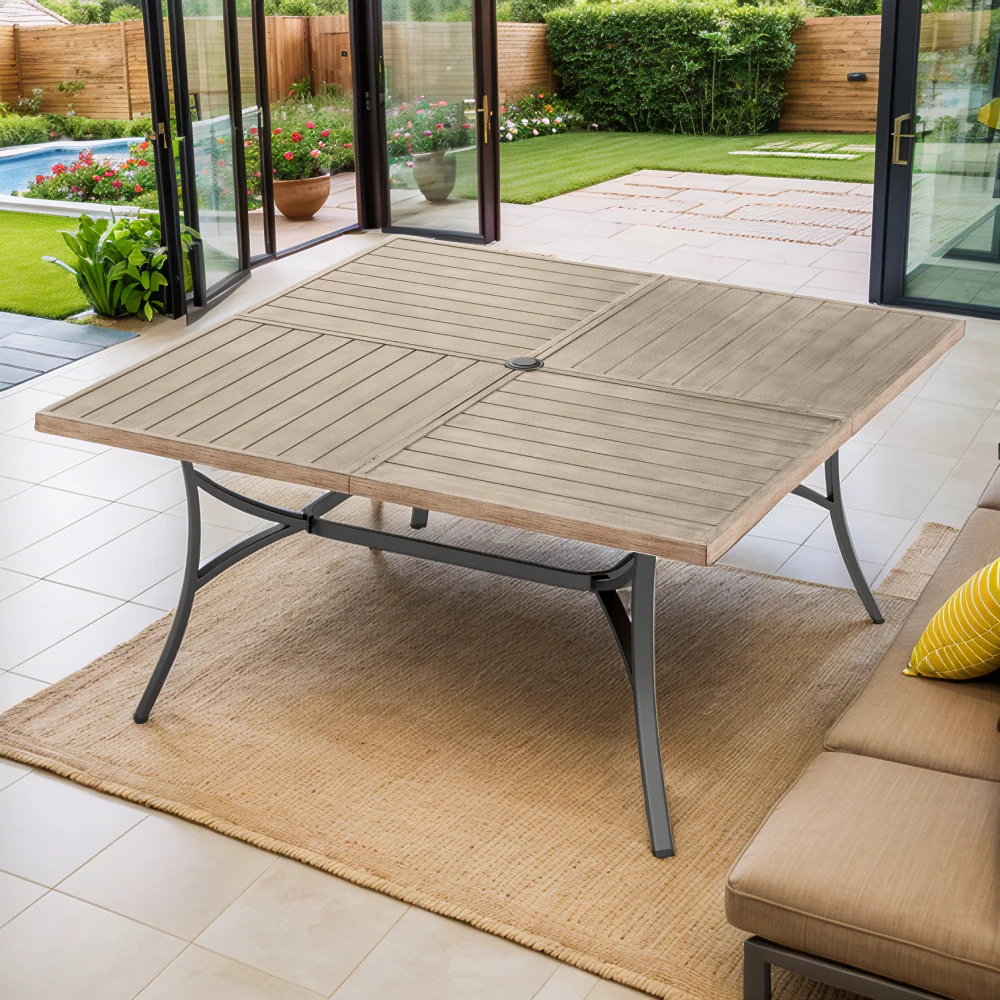 PHI VILLA 8-Seat Large Wood-like Square Patio Dining Table