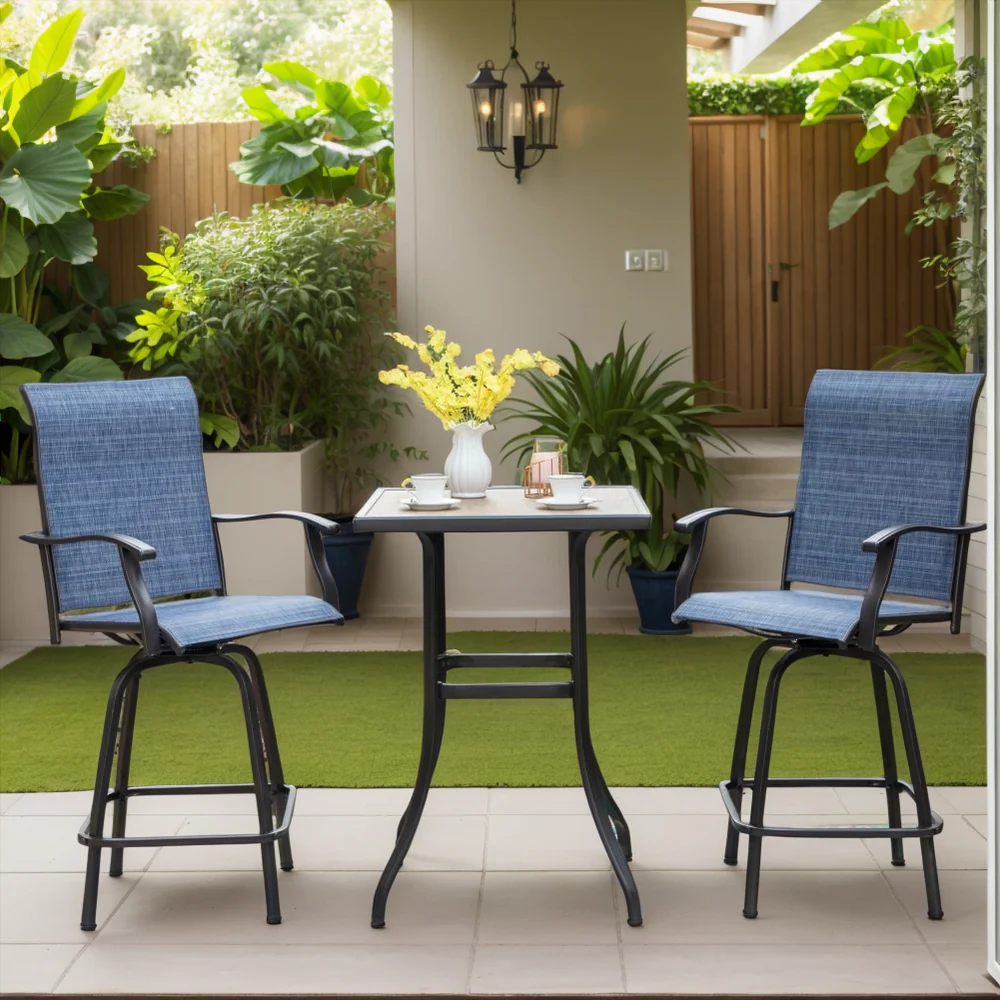 Sophia & William 3-Piece Patio Bistro Set of Blue/Gray Textilene Swivel Bar Stools