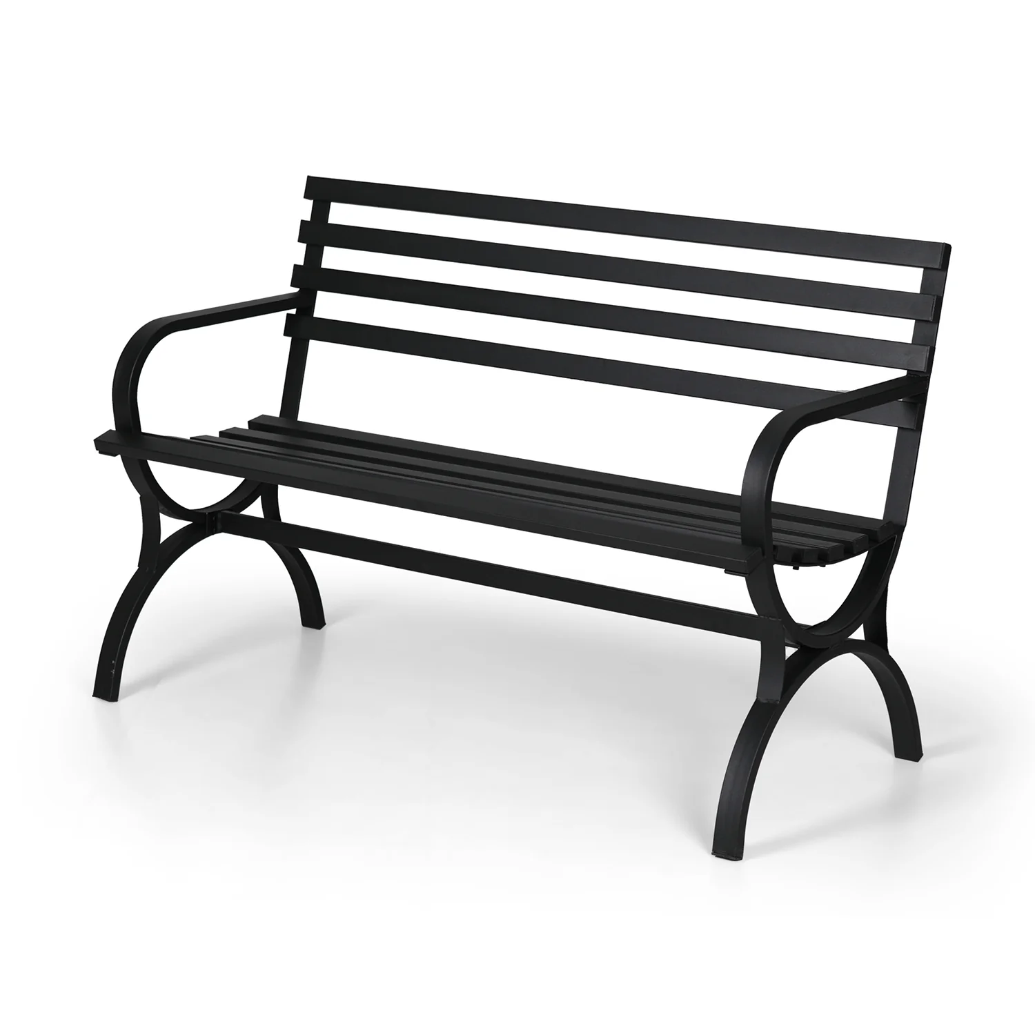 Phi Villa Black Outdoor Bench Set, Single Seat Chair & Metal Side Table
