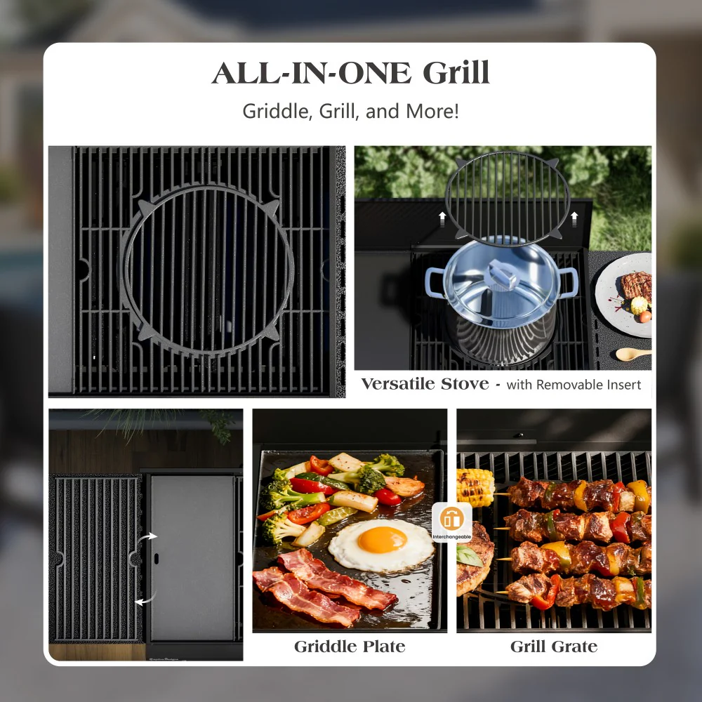 Captiva Designs All-in-One Propane Grill with Extra-Large 482 Sq.In Cooking Area, 52,000 BTU