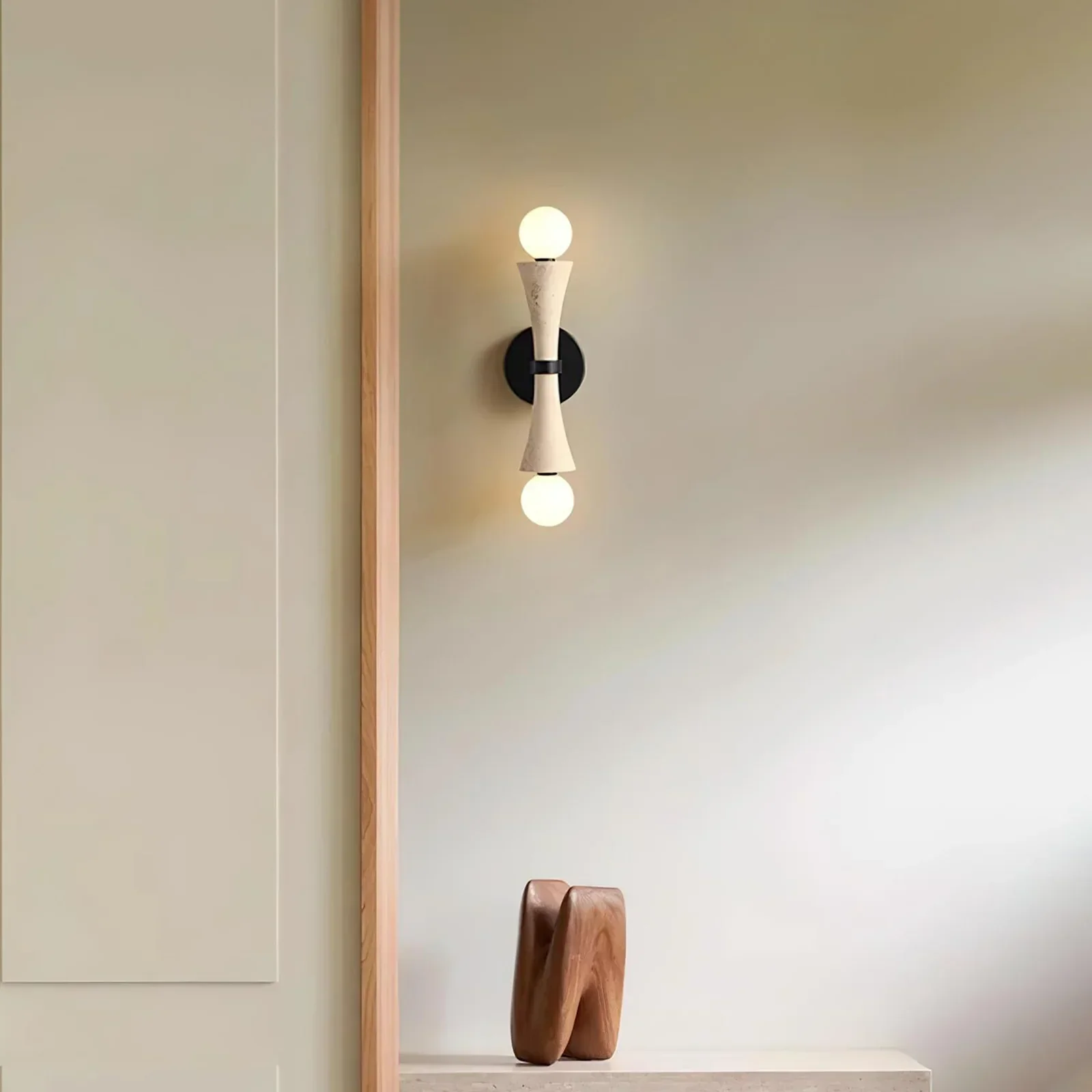 Hourglass Shape Travertine Obel Wall Sconce