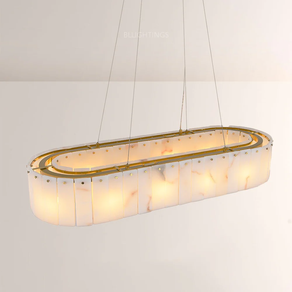Modern Alabaster 2 Tier Rectangle Art Chandelier