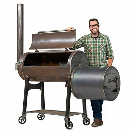 Aaron Franklin Barbecue Pit | 1/4-Inch Rolled American Steel Offset BBQ Smoker w/ 42-Inch Cook Chamber