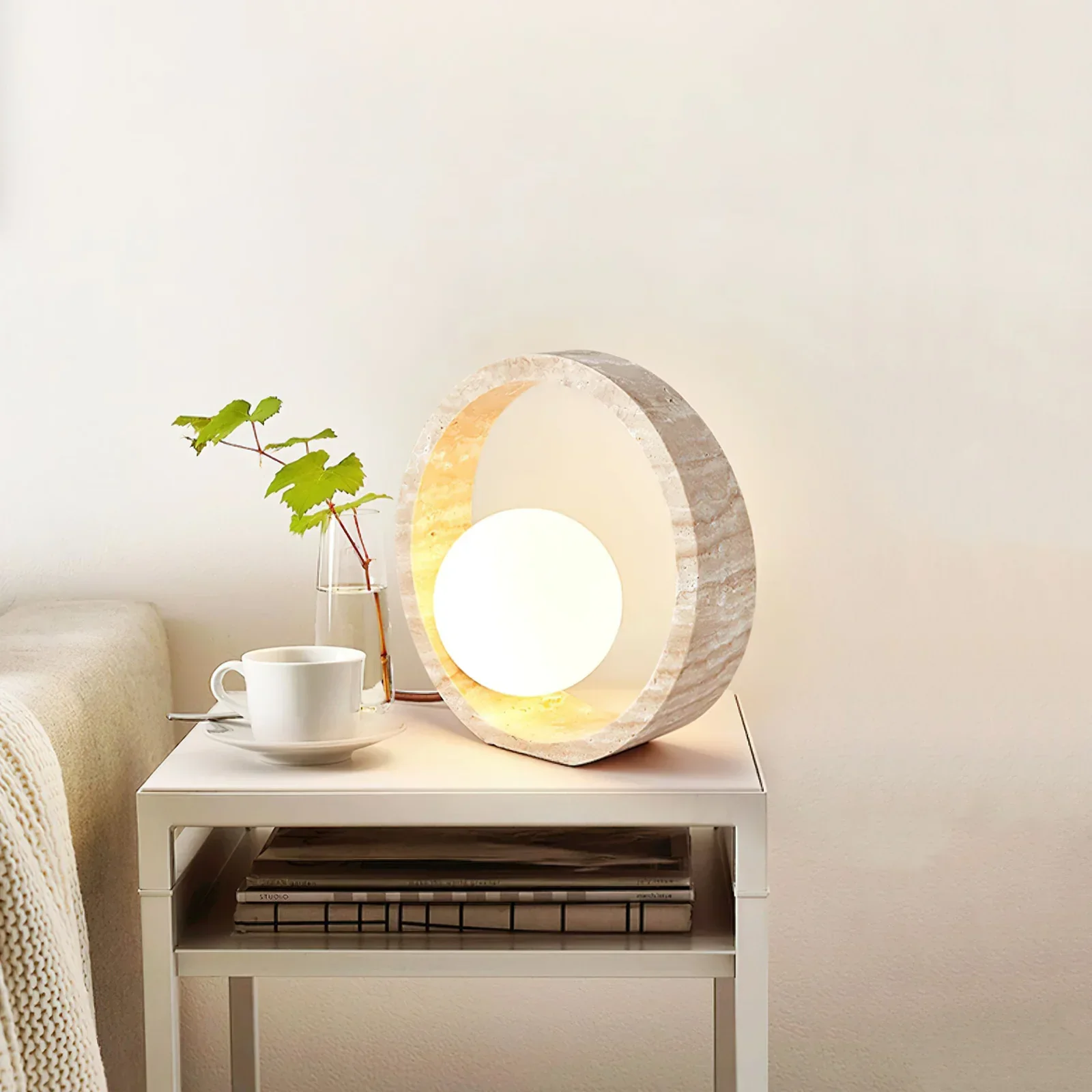 Ring Travertine Q Circle Table Lamp