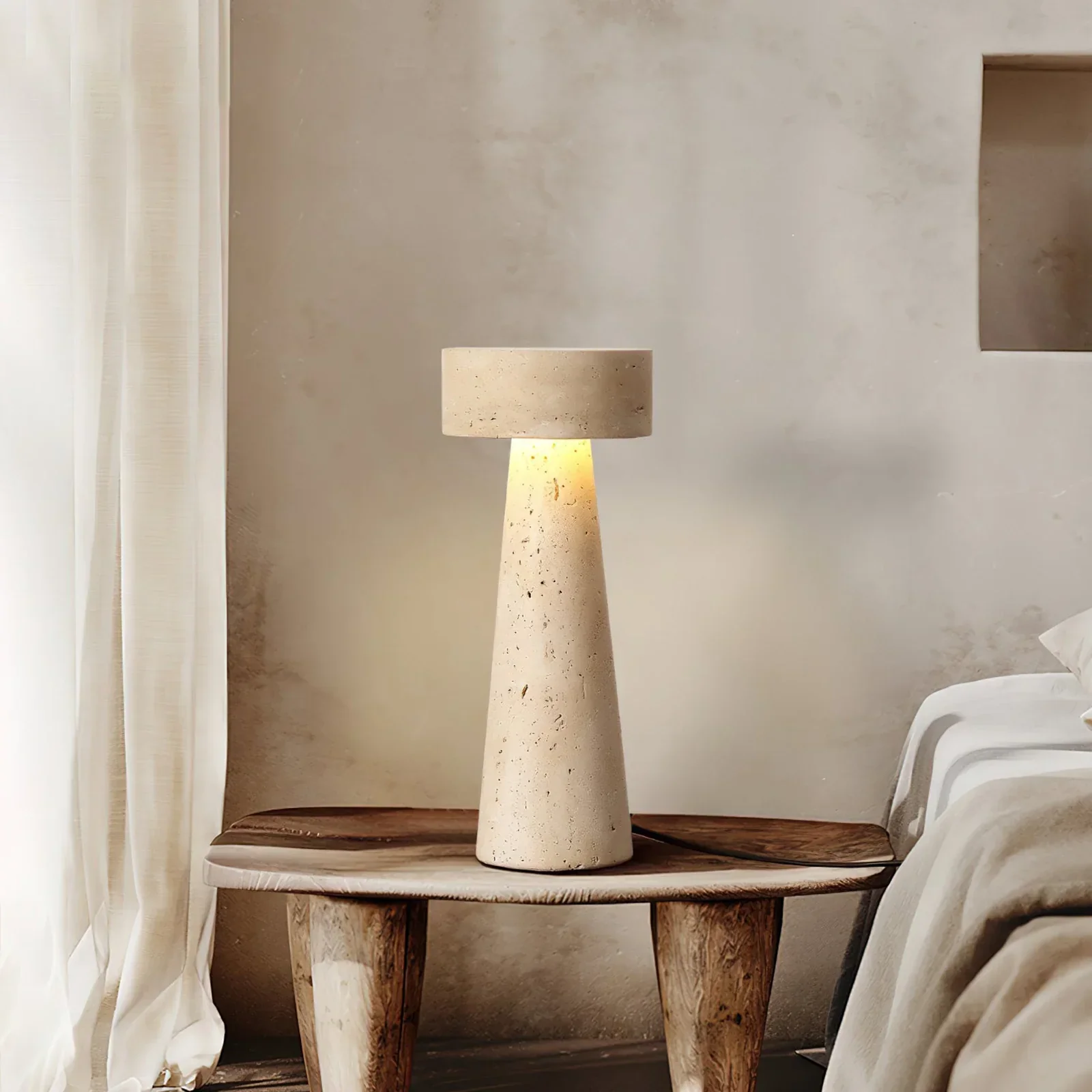 Travertine Kiwa Conical Table Lamp