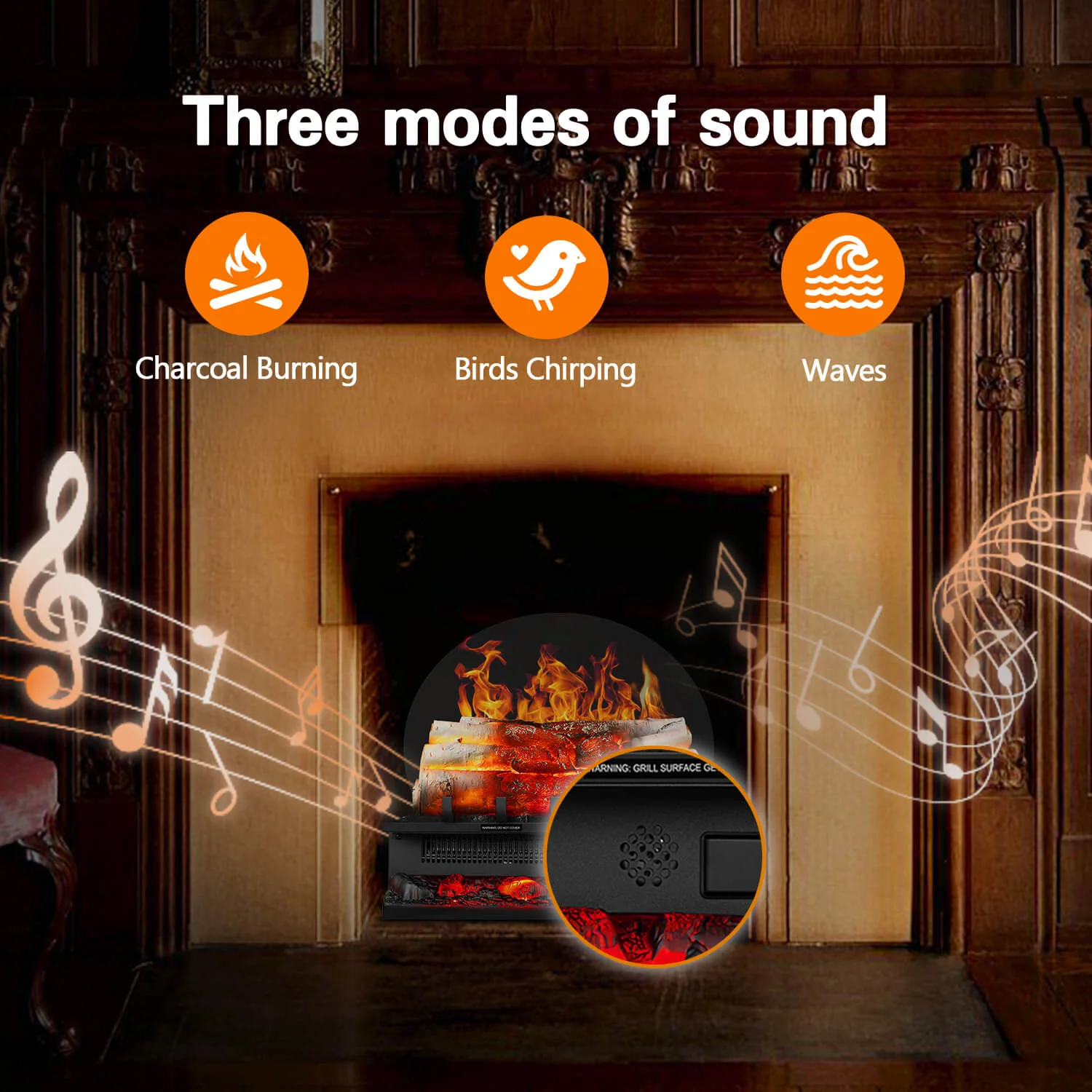 R.W.FLAME 20 Inch Electric Fireplace Log Heater with Crackling Sound and 5 Flame Brightness
