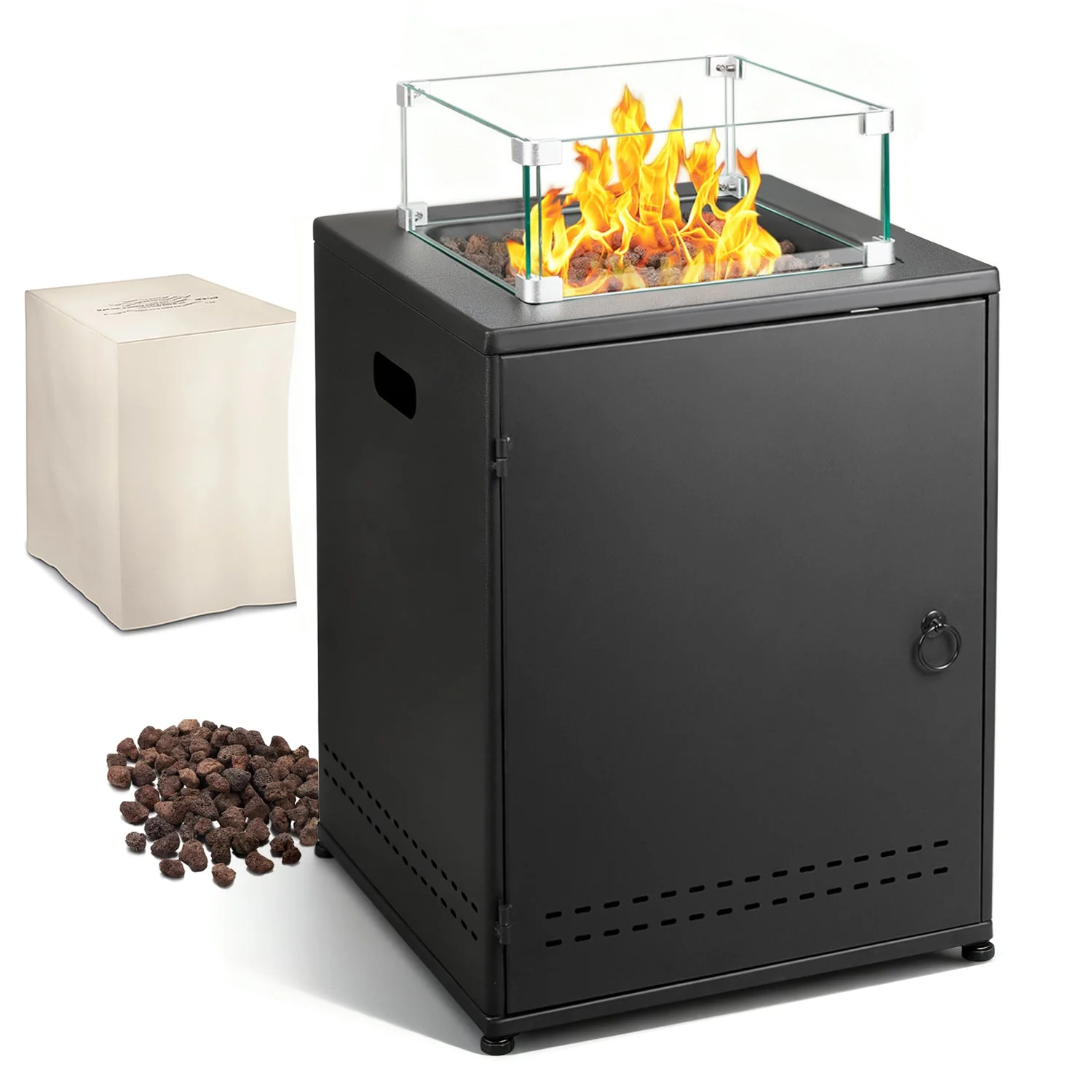 R.W.FLAME 20 Inch Fire Pit Square Gas Fire Table with Lava Rocks and Protective Cover for Backyard