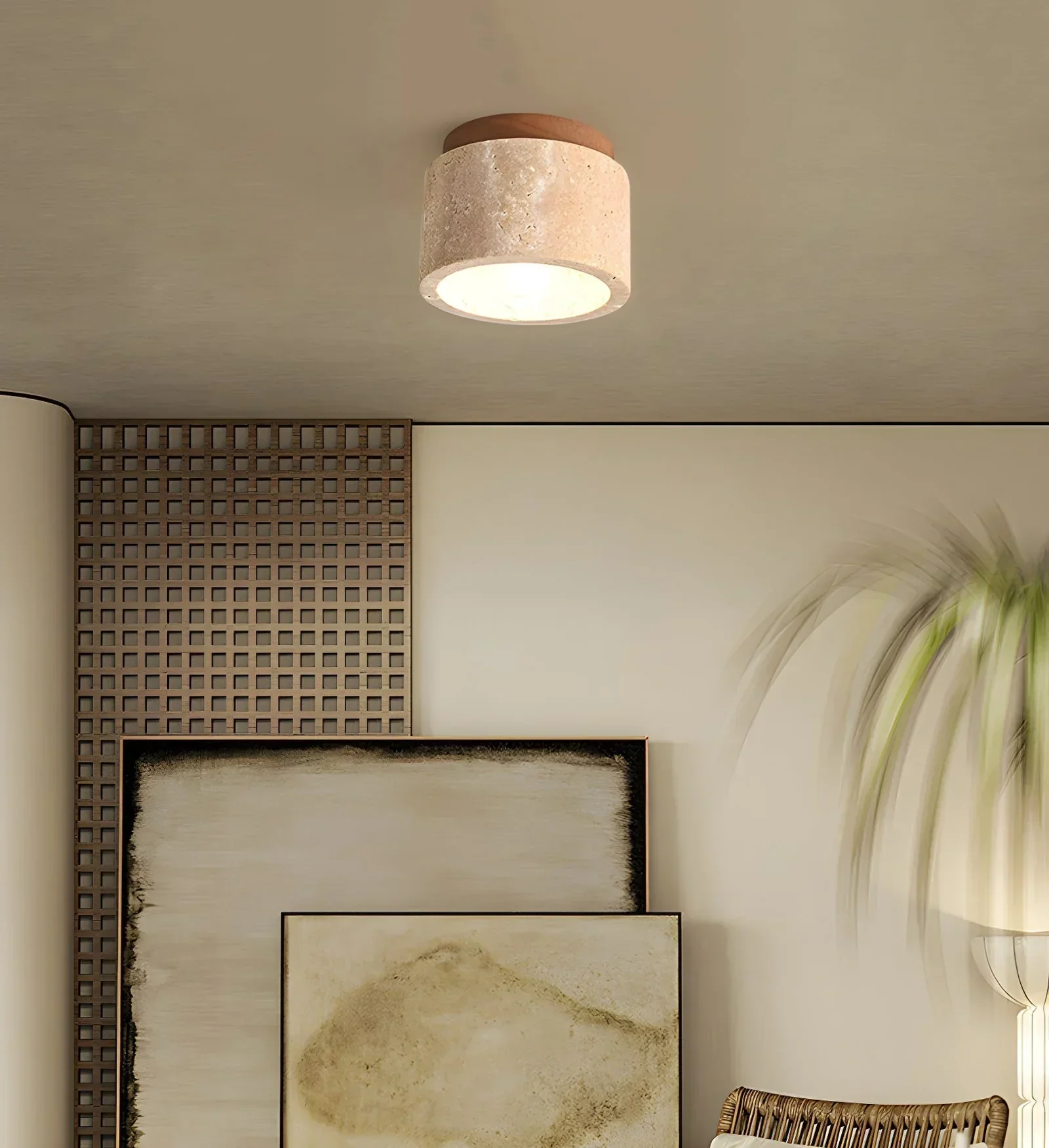 Cylindrical Travertine Ceiling Light